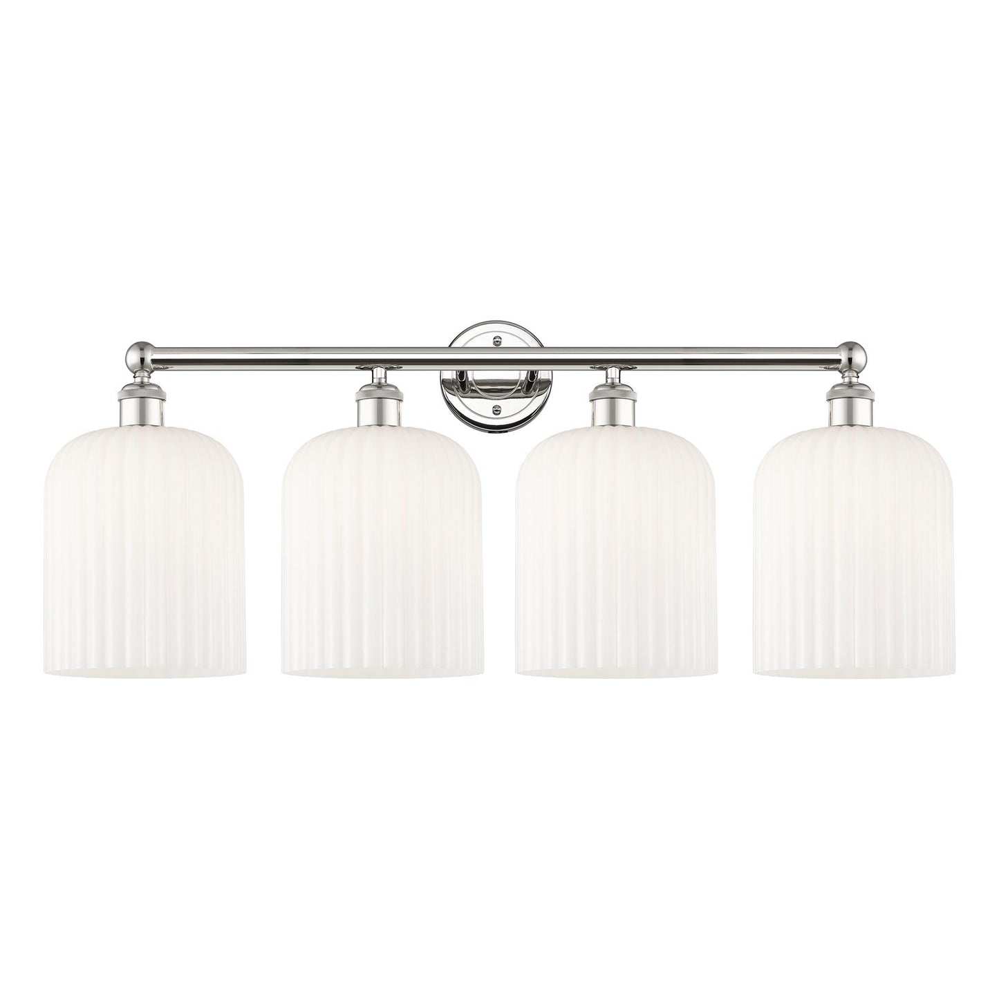 Innovations Bridal Veil 32in 4-Light Bath Vanity Light | Art Nouveau Polished Nickel and Gloss White Ribbed Glass | Bathroom | Model 616-4W-PN-G559-8GWH