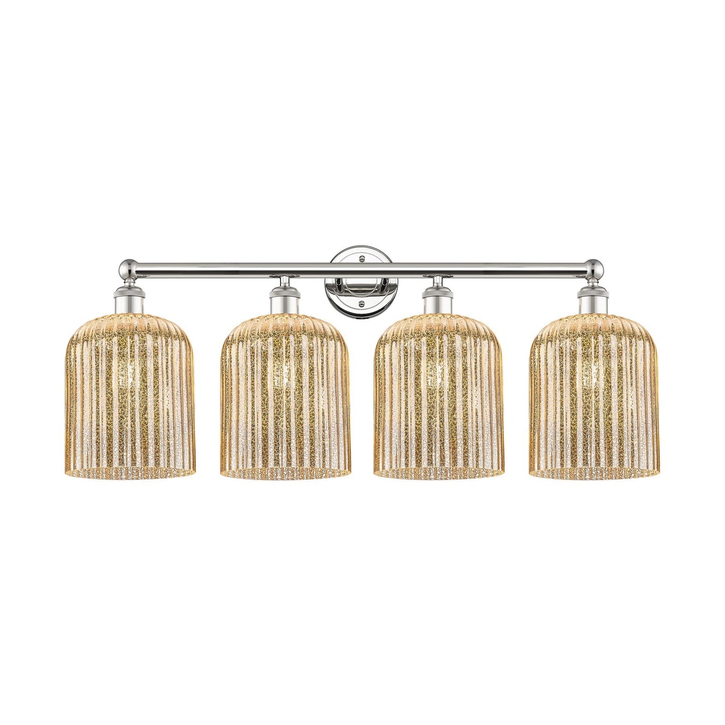 Innovations Bridal Veil 32in 4-Light Bath Vanity | Art Nouveau Industrial Polished Nickel and Mercury Ribbed Glass | Bathroom | Model 616-4W-PN-G559-8ME