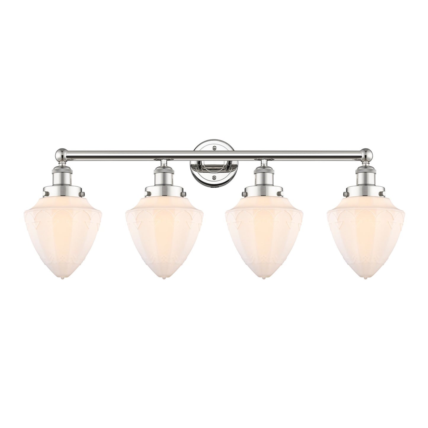 Innovations Bullet 34in 4-Light Bath Vanity Light | Industrial Polished Nickel and Matte White Frosted Glass | Bathroom Vanity | Model 616-4W-PN-G661-7