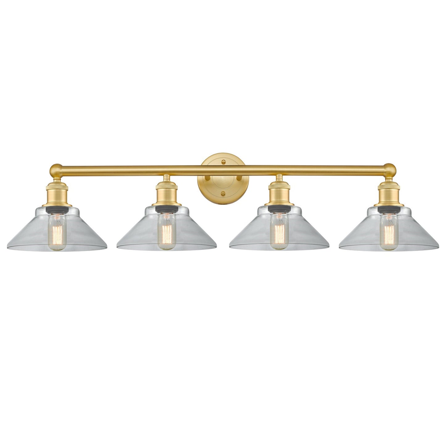 Innovations Orwell 35in 4-Light Bath Vanity Light | Industrial Satin Gold Steel and Cast Brass with Clear Cone Glass Shades | Model 616-4W-SG-G132