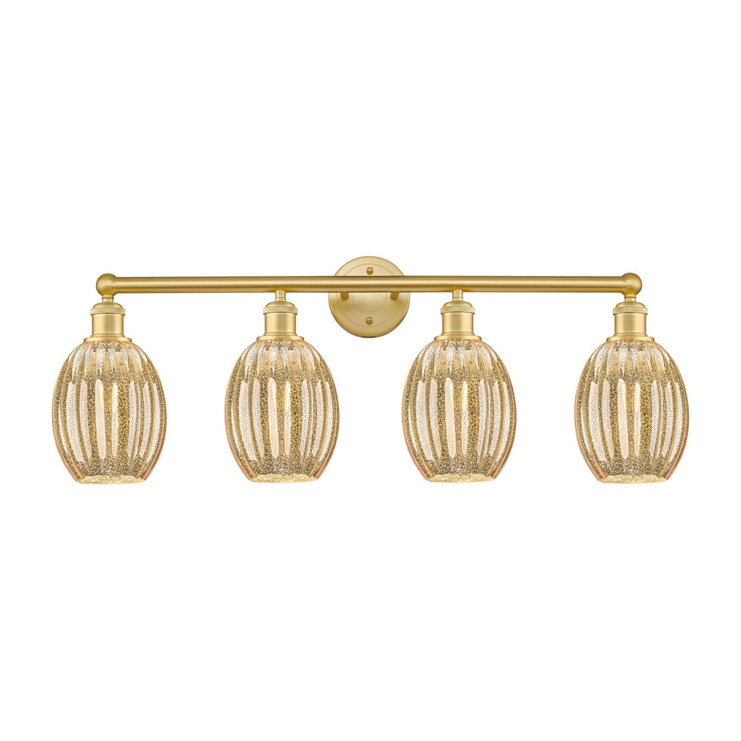 Innovations Preston Bulb 33in 4-Light Bath Vanity | Industrial Satin Gold Steel and Cast Brass with Mercury Glass Shades | Model 616-4W-SG-G459-6ME
