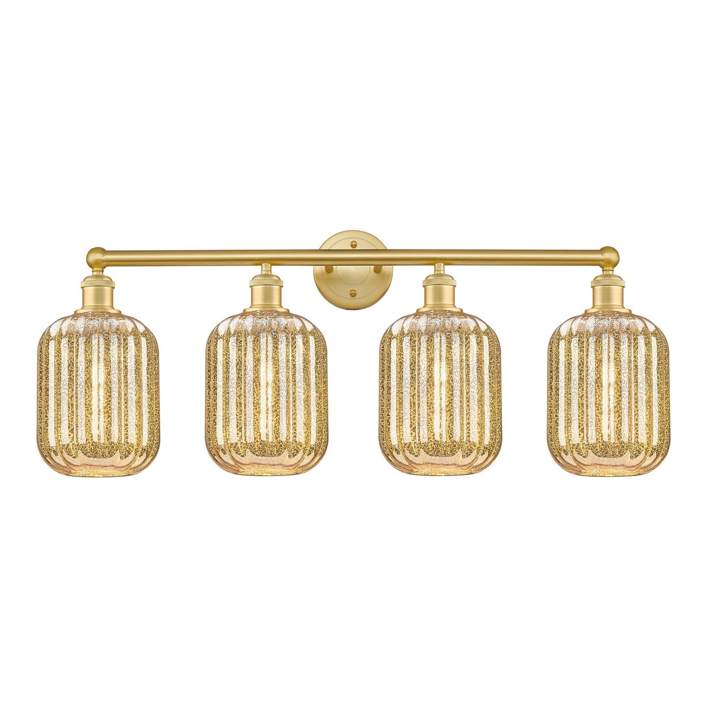 Innovations Preston Cylinder 34in 4-Light Bath Vanity | Industrial Satin Gold Steel and Mercury Glass | Bathroom Vanity Light | Model 616-4W-SG-G460-7ME