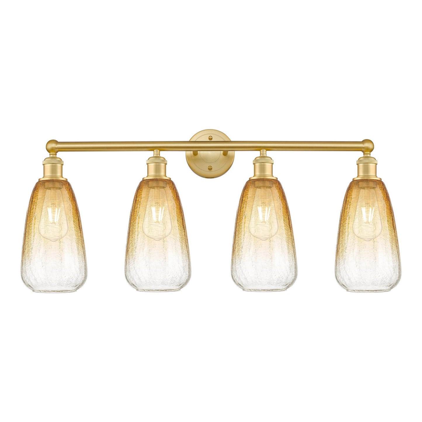 Innovations Brookhaven Almond 33in 4-Light Bath Vanity Light | Industrial Satin Gold Steel and Amber Glass | Kitchen & Bathroom | Model 616-4W-SG-G480-6AM