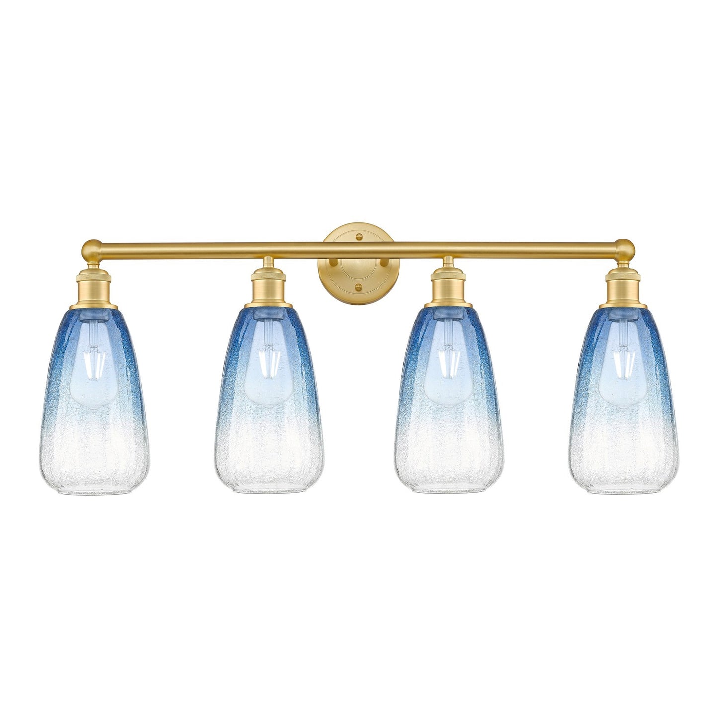 Innovations Brookhaven Almond 33in 4-Light Bath Vanity Light | Industrial Satin Gold Steel and Cast Brass with Sapphire Blue | Model 616-4W-SG-G480-6SB