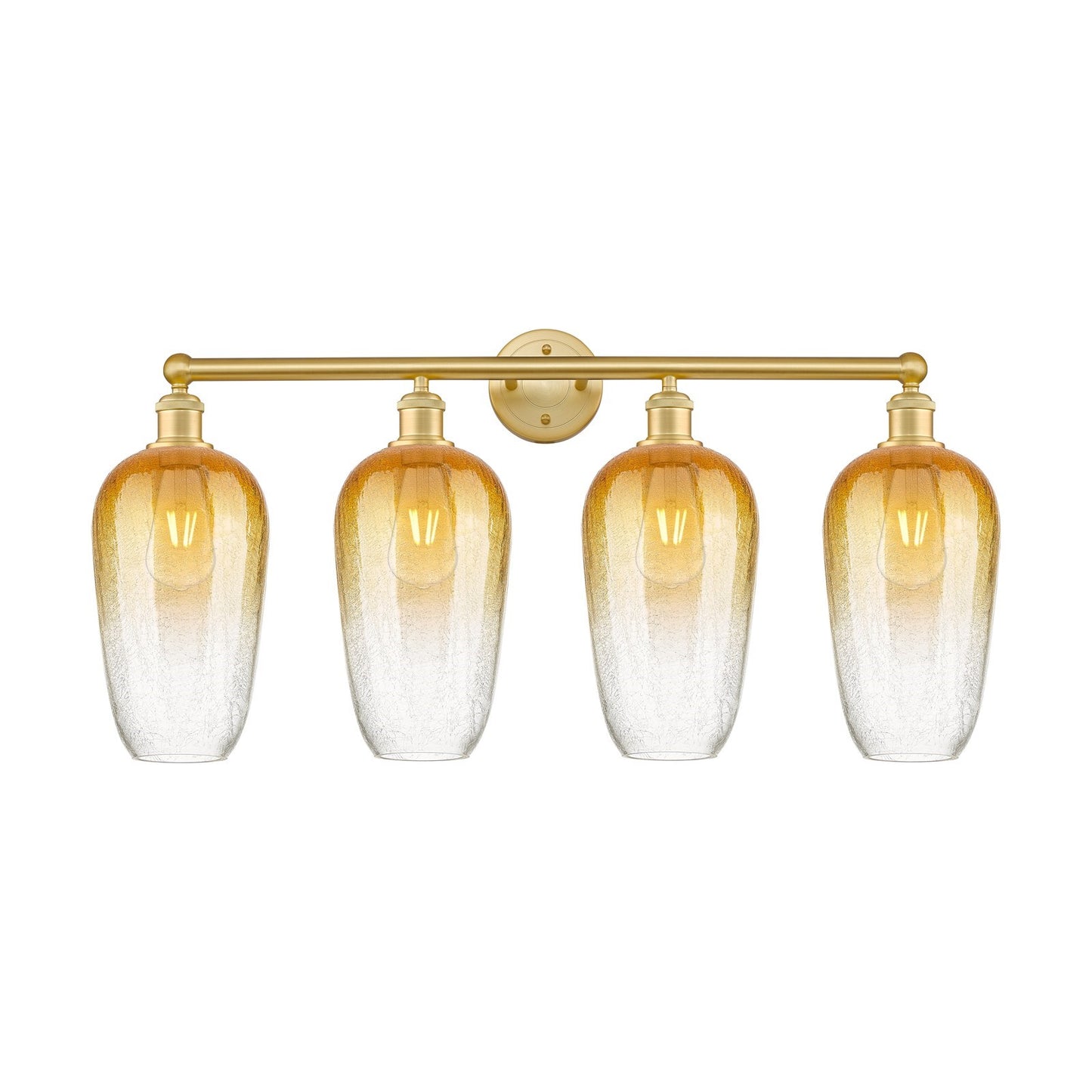 Innovations Brookhaven Flute 34in 4-Light Bath Vanity | Industrial Satin Gold Steel and Cast Brass with Amber Glass Shades | Model 616-4W-SG-G484-7AM