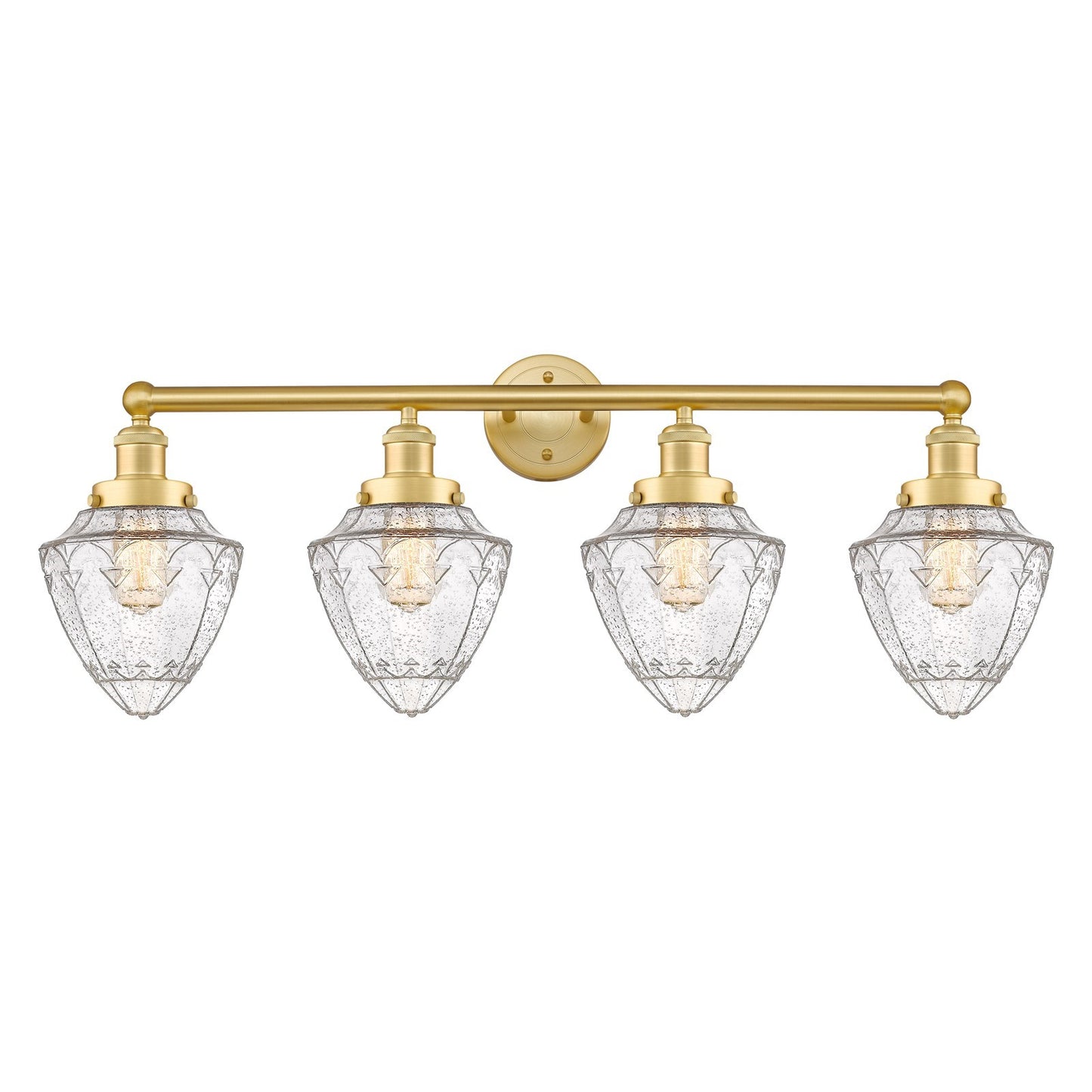 Innovations Bullet 34in 4-Light Bath Vanity Light | Industrial Satin Gold Steel and Seedy Glass | Bathroom Vanity Lighting | 34 x | Model 616-4W-SG-G664-7