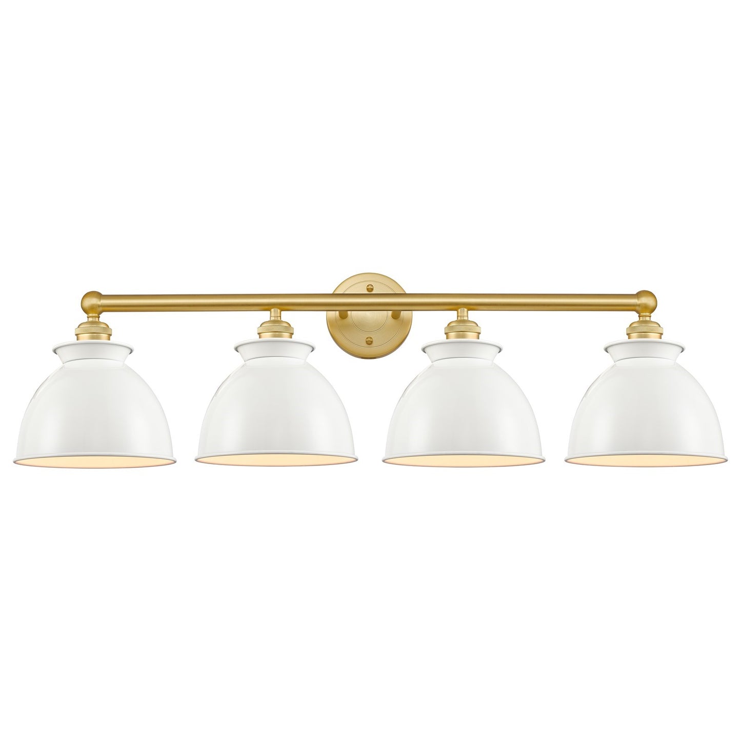 Innovations Adirondack 35in 4-Light Bath Vanity Light | Industrial Farmhouse Satin Gold Steel and Cast Brass with Glossy White | Model 616-4W-SG-M14-W