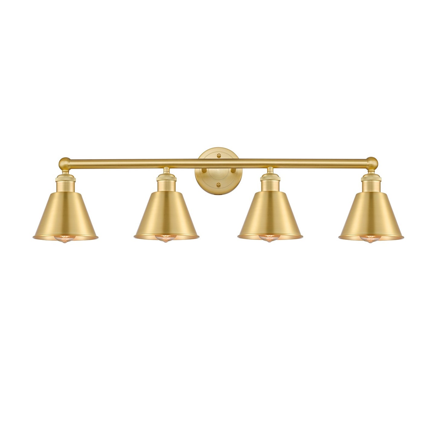 Innovations Smithfield 33.5in 4-Light Bath Vanity Light | Industrial Farmhouse Satin Gold Steel and Cast Brass with Satin Gold | Model 616-4W-SG-M8-SG