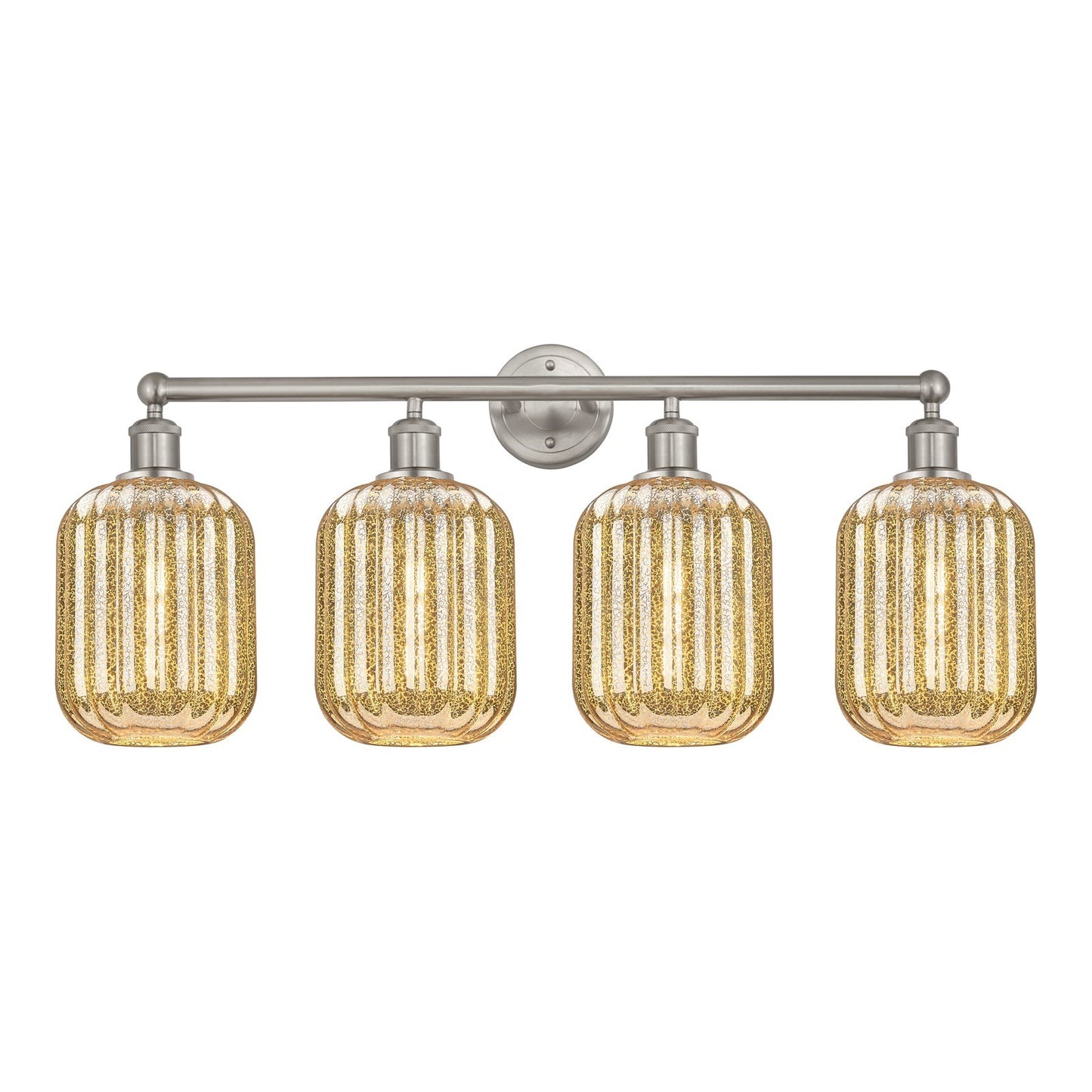 Innovations Preston Cylinder 34in 4-Light Bath Vanity Light | Industrial Brushed Satin Nickel and Mercury Glass | Bathroom | Model 616-4W-SN-G460-7ME