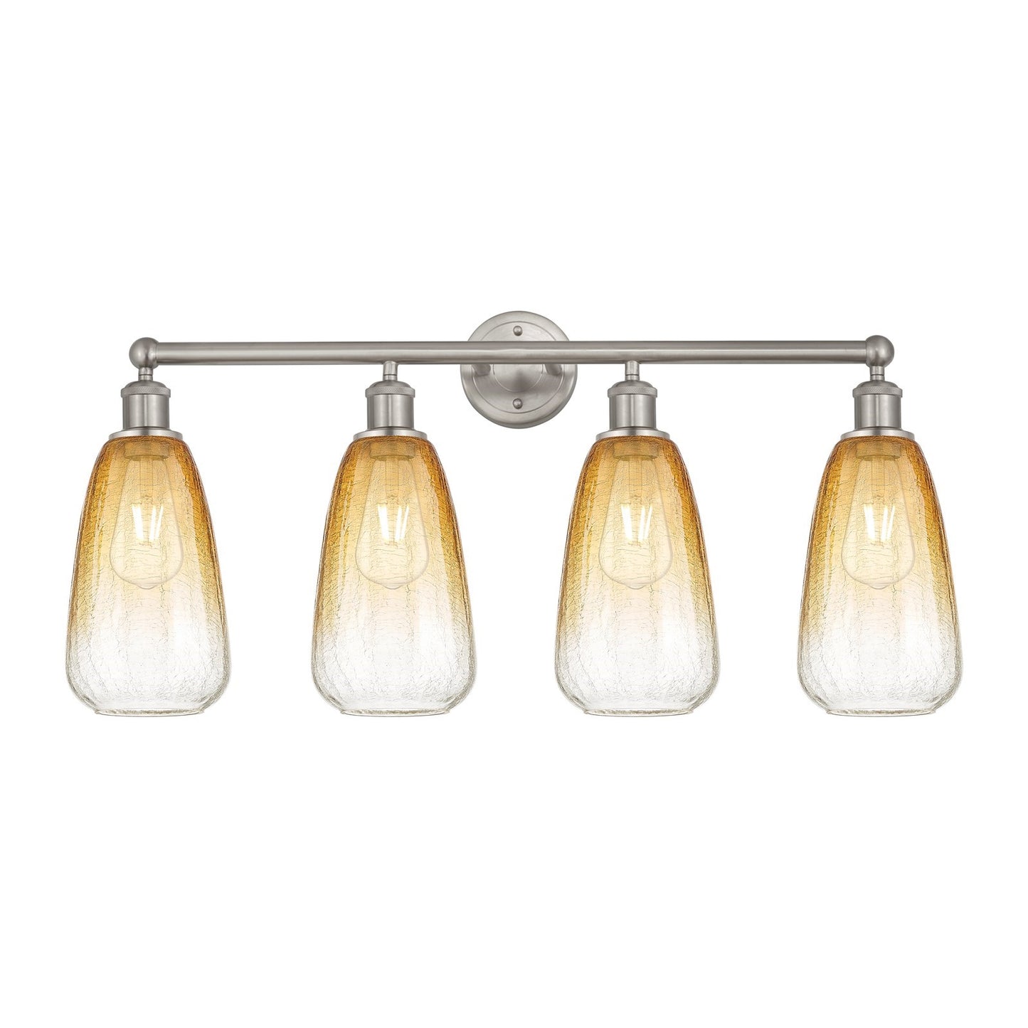 Innovations Brookhaven Almond 33in 4-Light Bath Vanity Light | Industrial Brushed Satin Nickel and Amber Glass | Damp-Rated | Model 616-4W-SN-G480-6AM