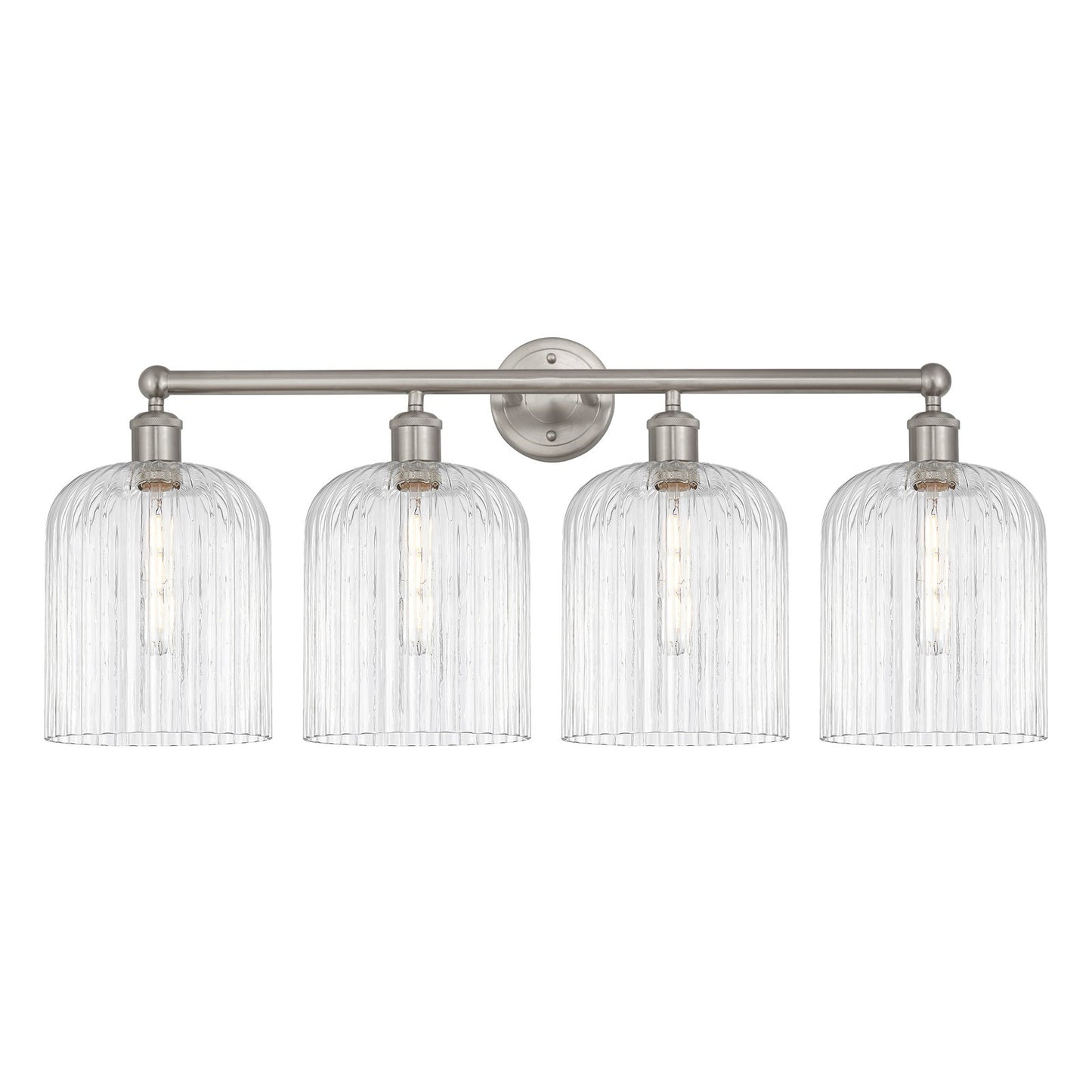 Innovations Bridal Veil 32in 4-Light Bath Vanity Light | Art Nouveau Brushed Satin Nickel Steel and Clear Ribbed Glass | Model 616-4W-SN-G559-8CL