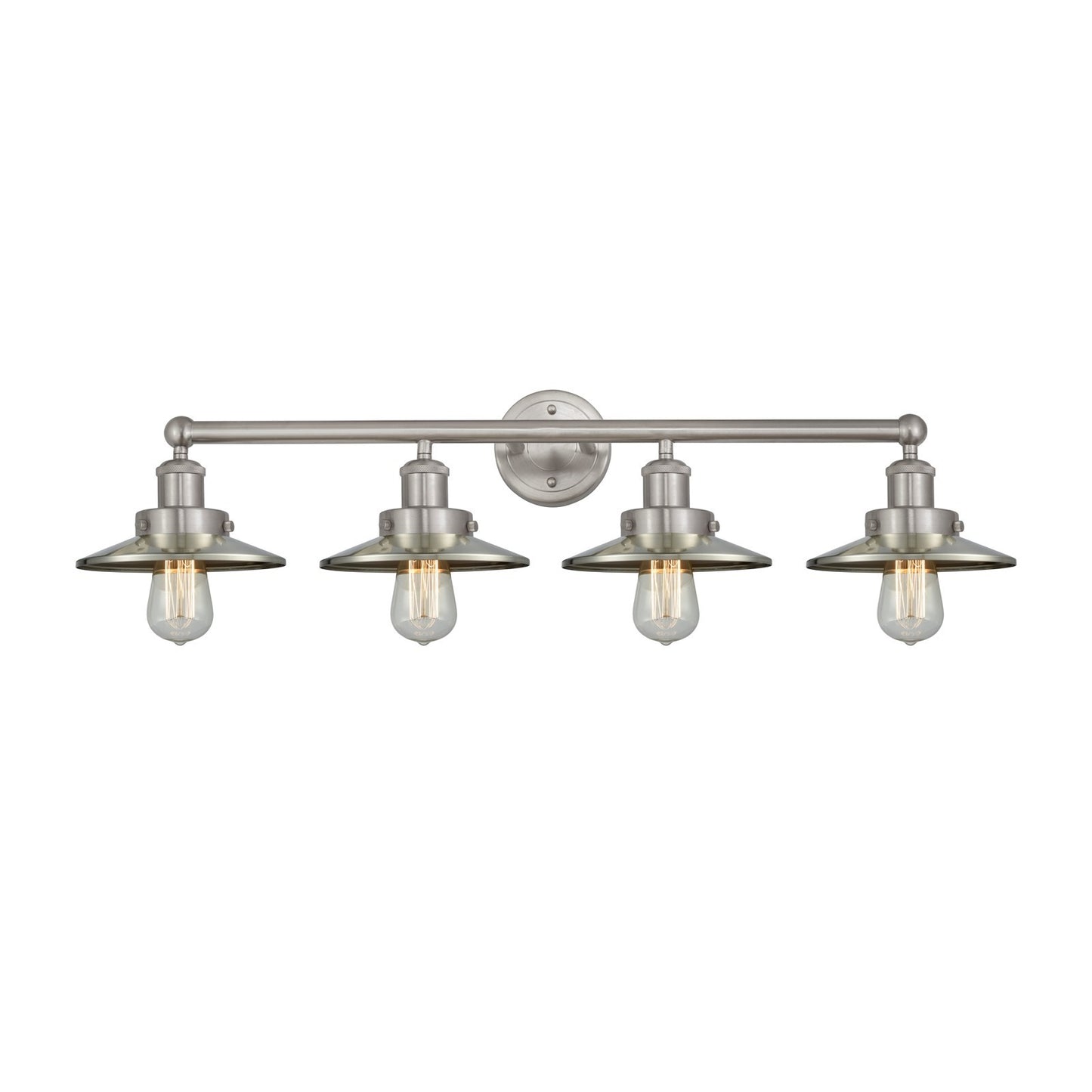 Innovations Railroad 35in 4-Light Bath Vanity Light | Traditional Industrial Brushed Satin Nickel Steel and Metal Shade | Bathroom | Model 616-4W-SN-M2-SN