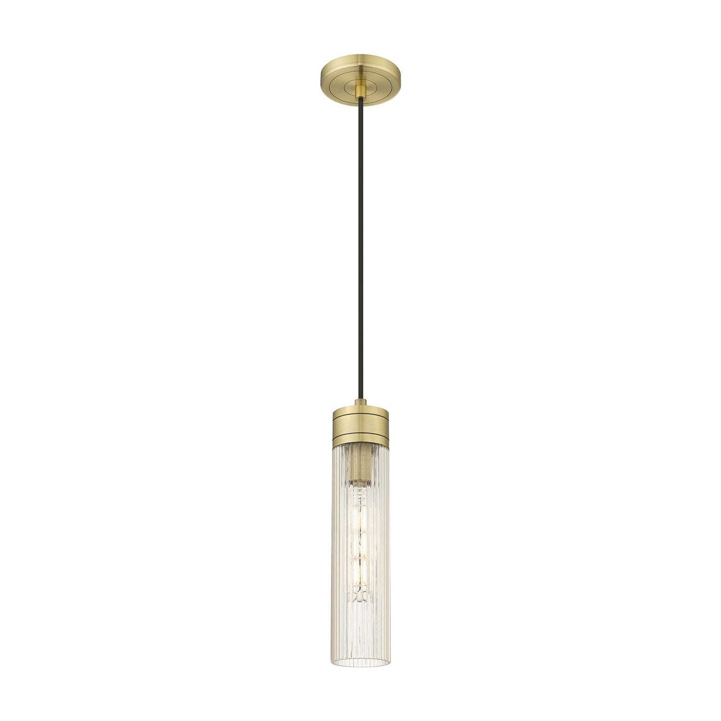 Innovations Boreas 3in 1-Light Mini Pendant | Contemporary Art Deco Antique Brass Steel and Striped Clear Glass | Kitchen | Model 617-1P-AB-G617-11SCL