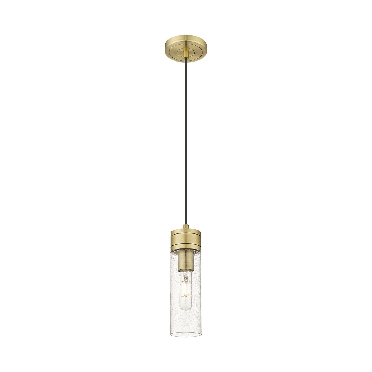 Innovations Boreas 3in 1-Light Mini Pendant | Contemporary Art Deco Antique Brass Steel and Seedy Glass | Kitchen Island & | Model 617-1P-AB-G617-8SDY