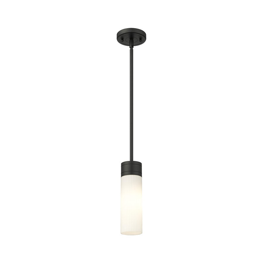 Innovations Ballston Boreas 3in 1-Light Mini Pendant | Contemporary Matte Black Steel and Striped White Glass | Kitchen Island | Model 617-1S-BK-G617-8SWH