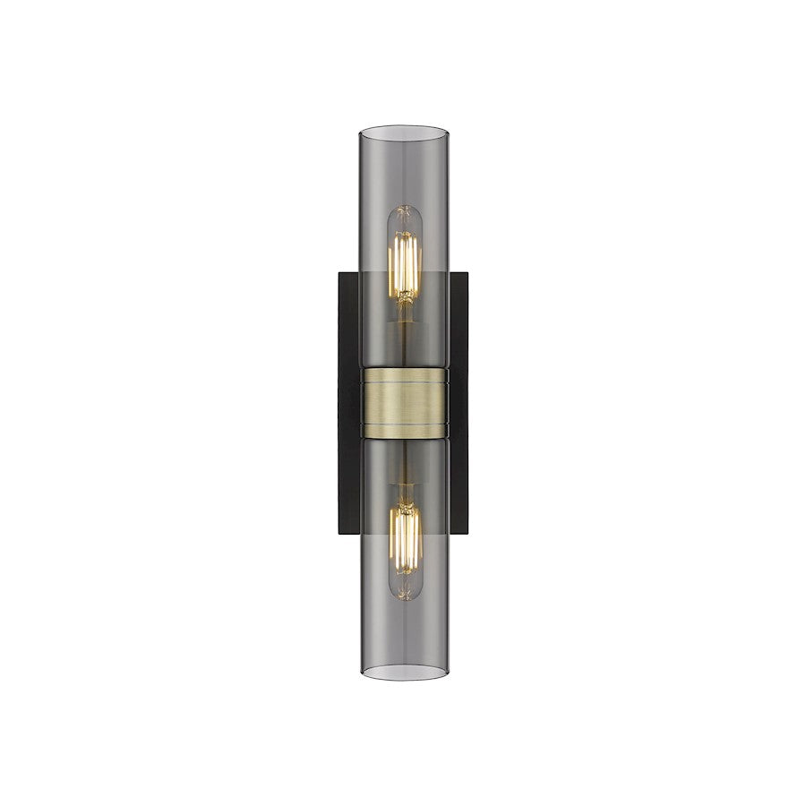 Innovations Ballston Urban 18in 2-Light Bath Vanity | Art Deco Black Antique Brass and Plated Smoke Glass | Bathroom & Powder | Model 617-2W-BAB-G617-8SM
