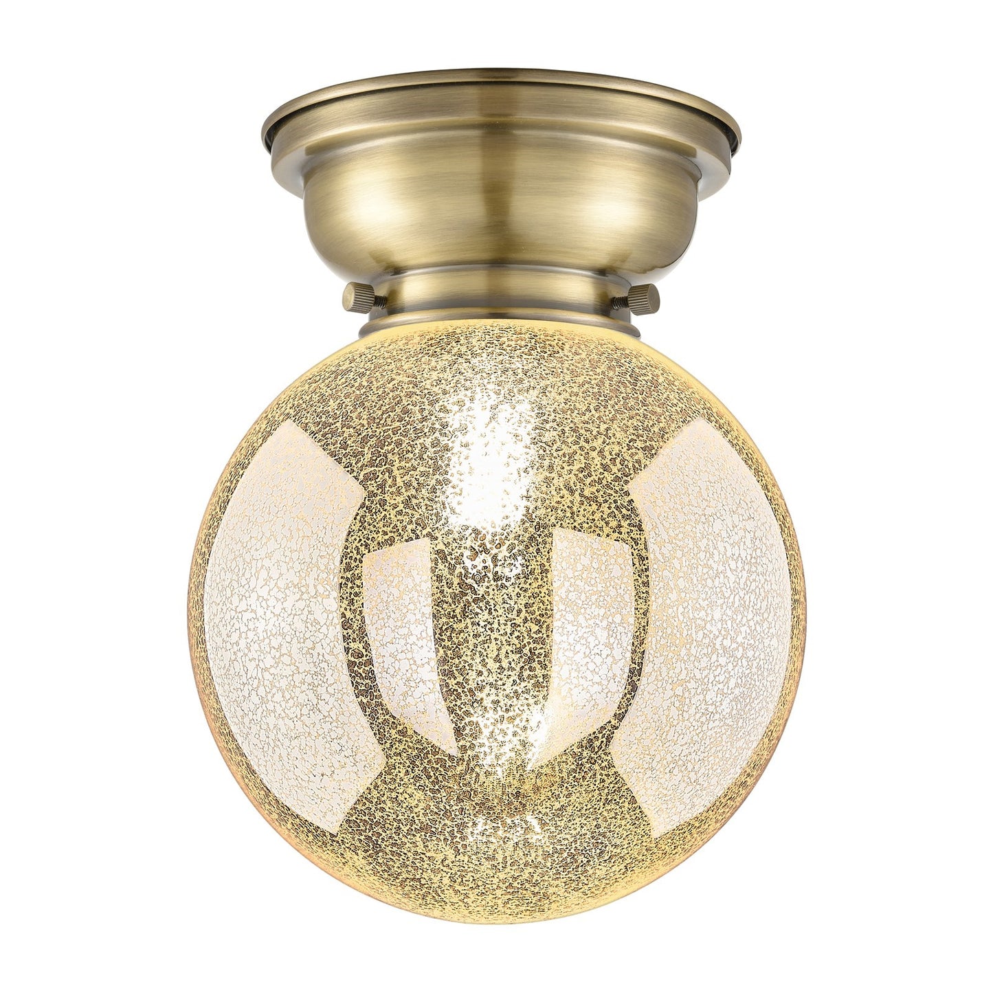 Innovations Beacon 8in 1-Light Flush Mount | Industrial Antique Brass Steel and Mercury Seeded Glass | Hallway & Bathroom | 8 x 8 | Model 623-1F-AB-G208-8
