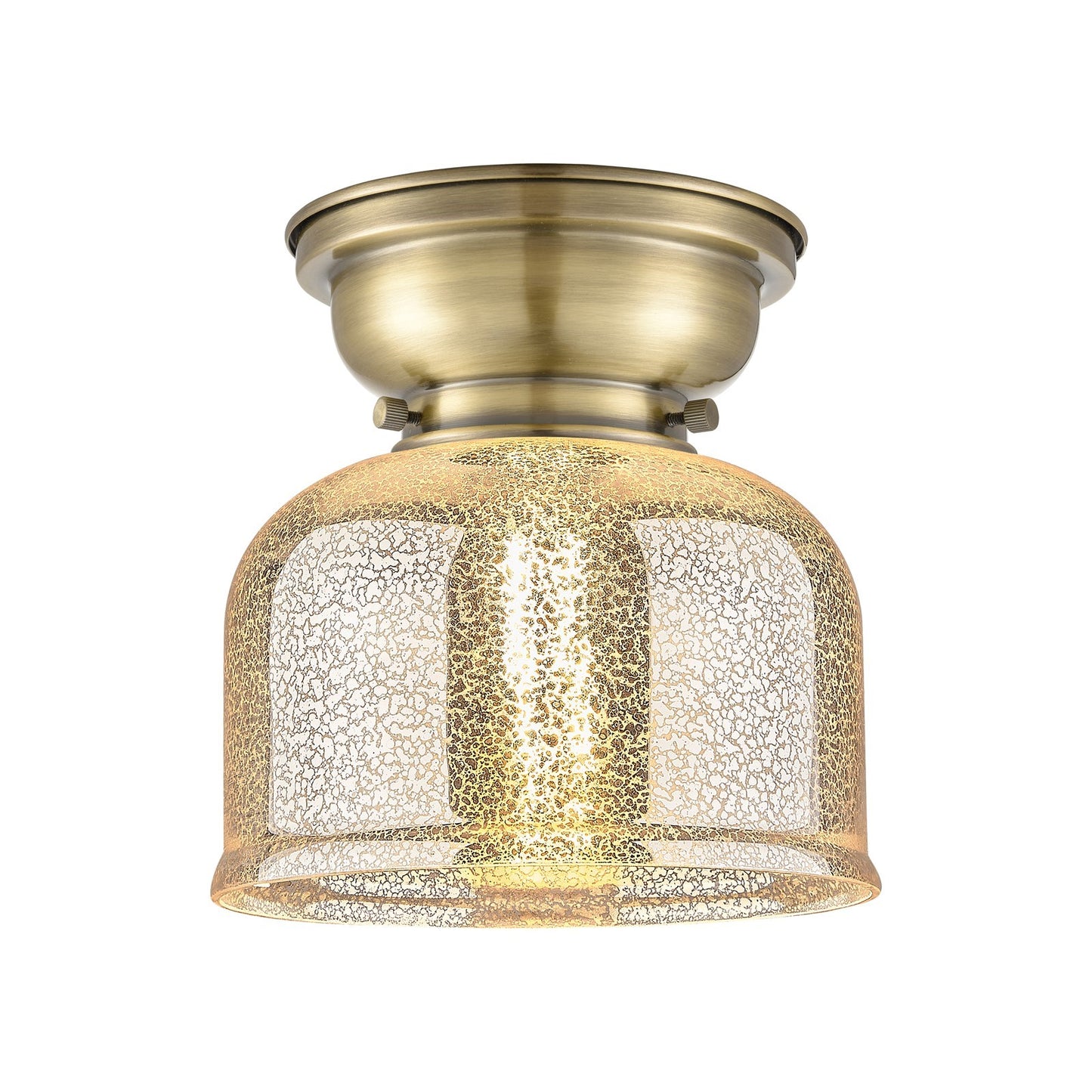 Innovations Bell 8in 1-Light Flush Mount | Traditional Farmhouse Antique Brass Steel and Silver Plated Mercury Glass | Entryway & | Model 623-1F-AB-G78