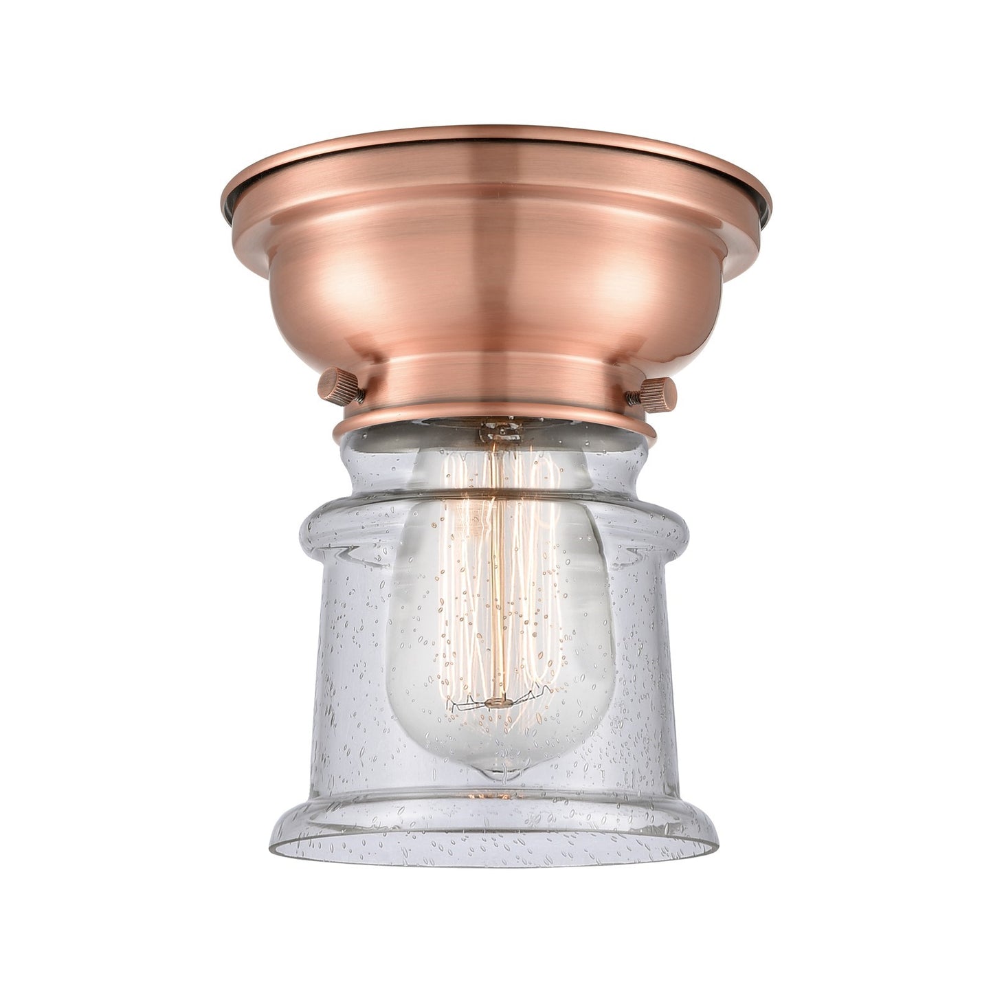 Innovations Canton 6in 1-Light Flush Mount | Industrial Antique Copper Steel and Seedy Glass | Hallway & Bathroom | 5.25 x | Model 623-1F-AC-G184S-LED