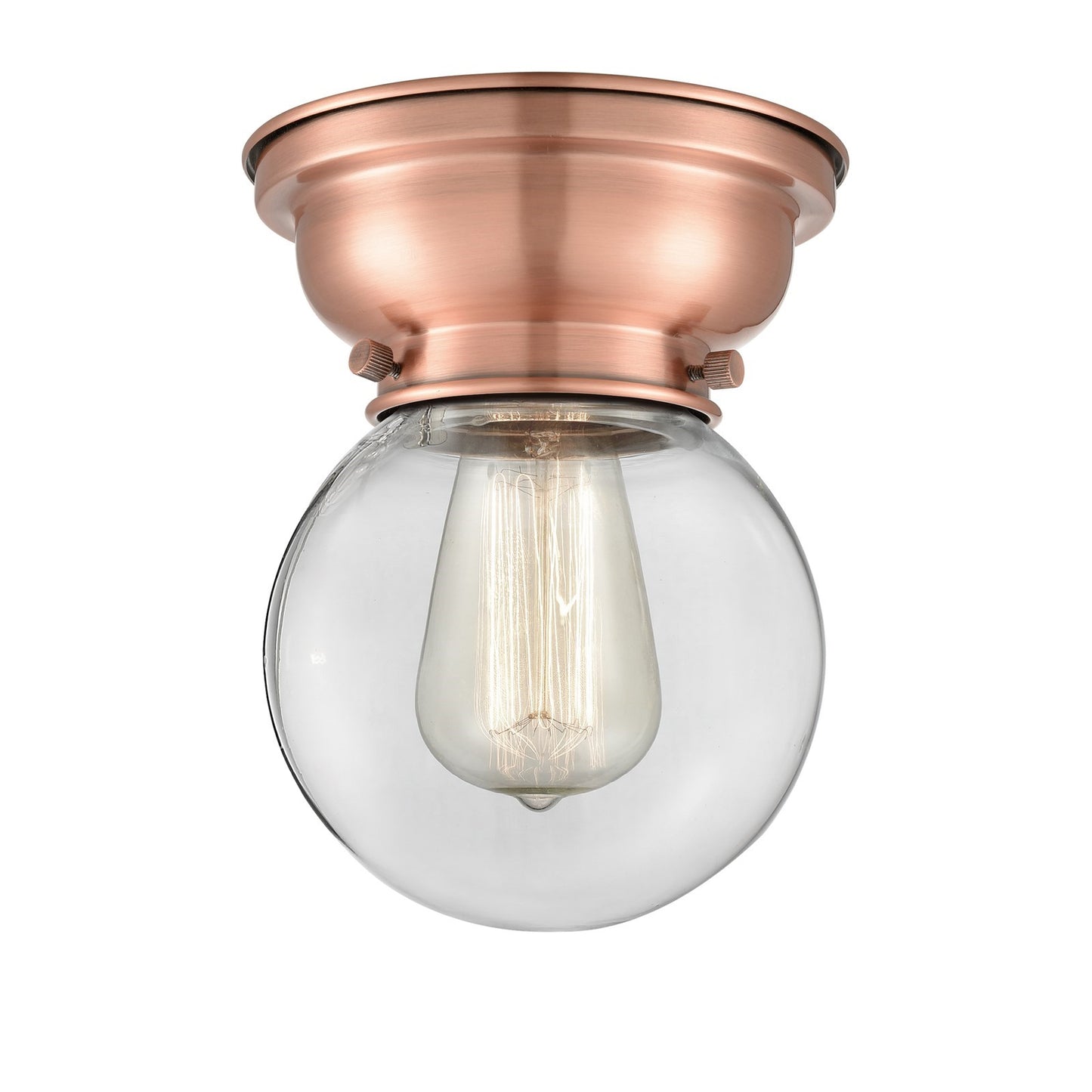 Innovations Beacon 6in 1-Light Flush Mount | Industrial Antique Copper Steel and Clear Glass | Hallway & Bathroom | 6 x 6 x | Model 623-1F-AC-G202-6-LED