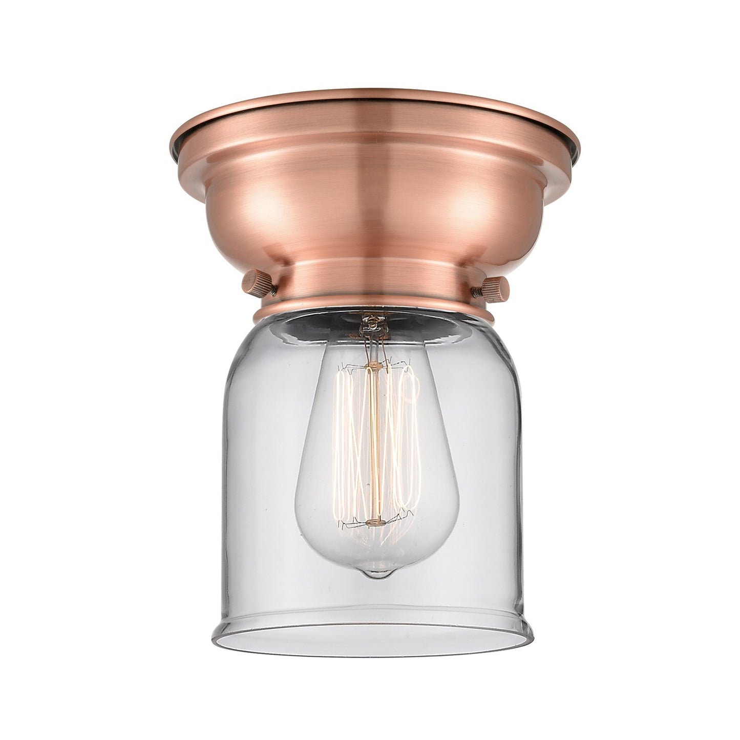 Innovations Bell 5in 1-Light Flush Mount | Industrial Antique Copper Steel and Clear Glass | Entryway & Hallway | 5 x 8 in | Model 623-1F-AC-G52