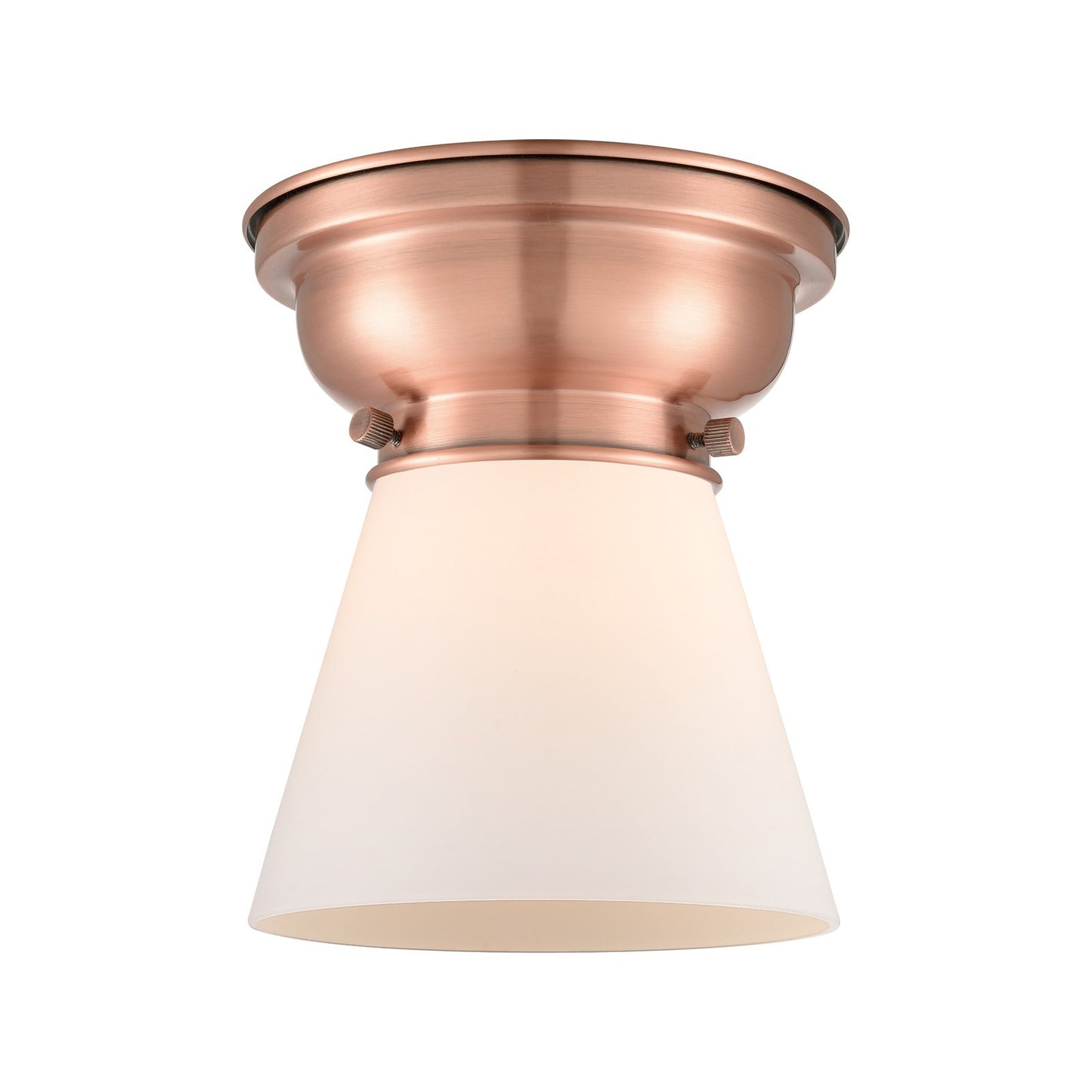 Innovations Cone 6.25in 1-Light Flush Mount | Industrial Antique Copper Steel and Matte White Frosted Glass | Hallway & Foyer | 6.25 | Model 623-1F-AC-G61