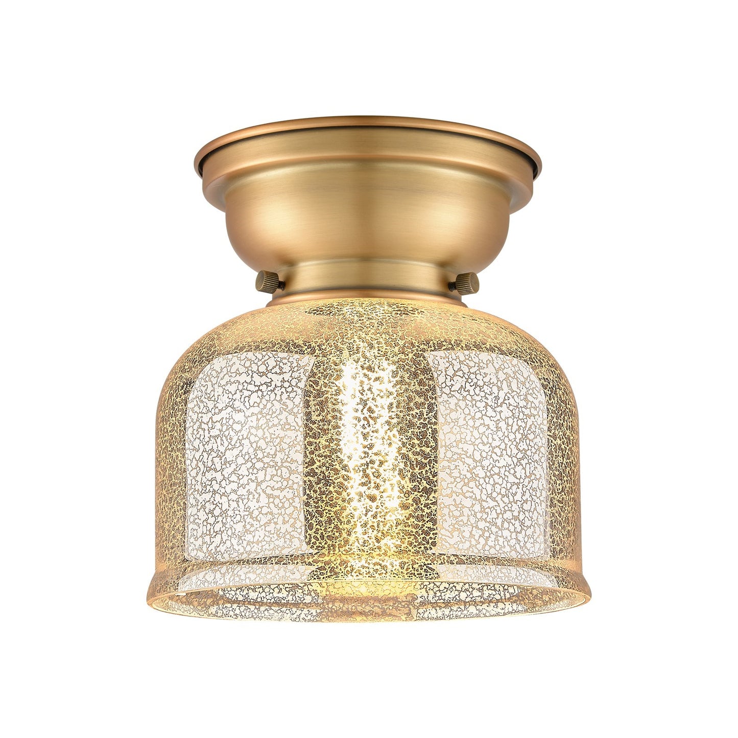 Innovations Bell 8in 1-Light Flush Mount | Traditional Farmhouse Brushed Brass Steel and Silver Plated Mercury Glass | Model 623-1F-BB-G78-LED