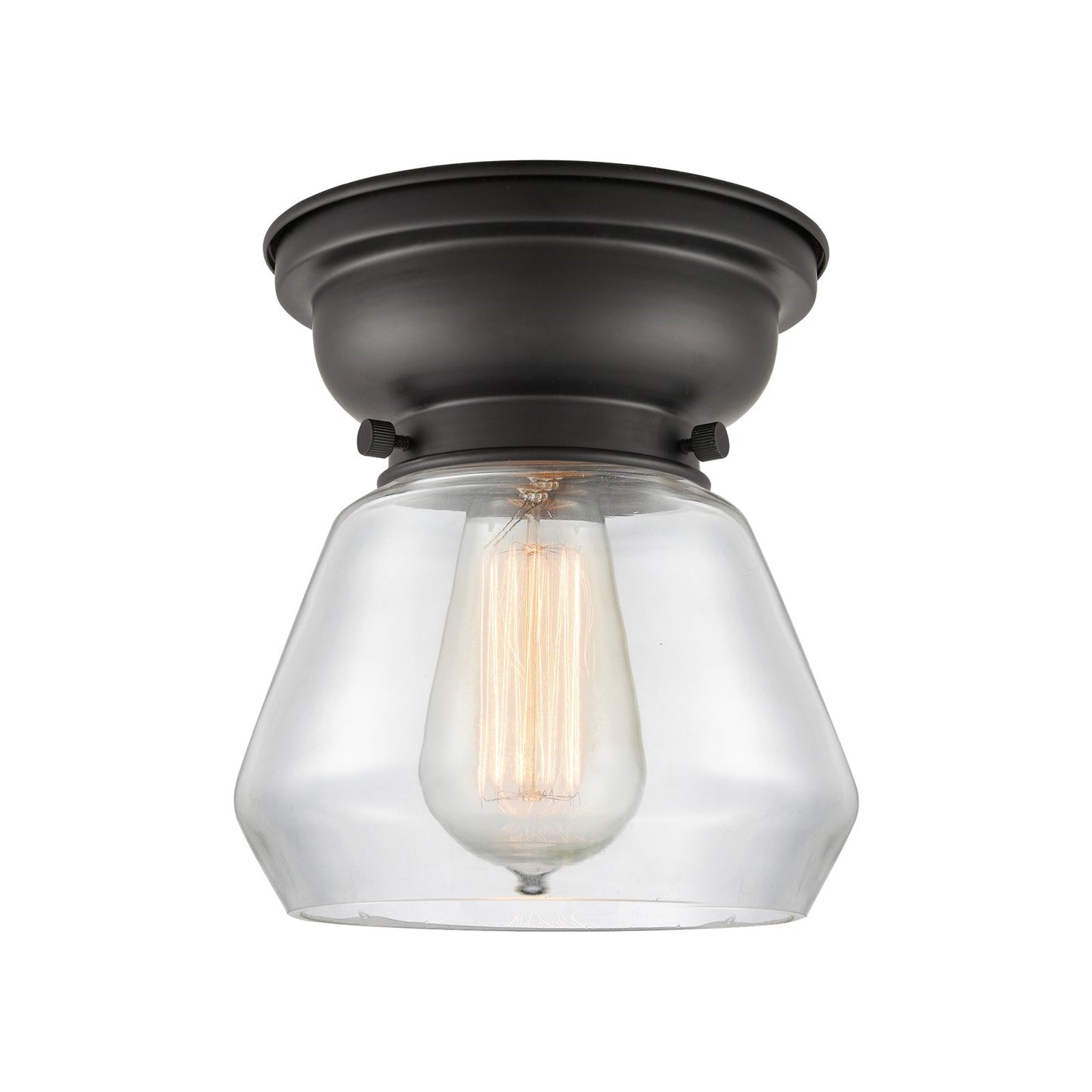 Innovations Fulton 7in 1-Light Flush Mount | Industrial Matte Black Steel and Clear Glass | Hallway & Entryway | 7 x 7.75 in | Model 623-1F-BK-G172