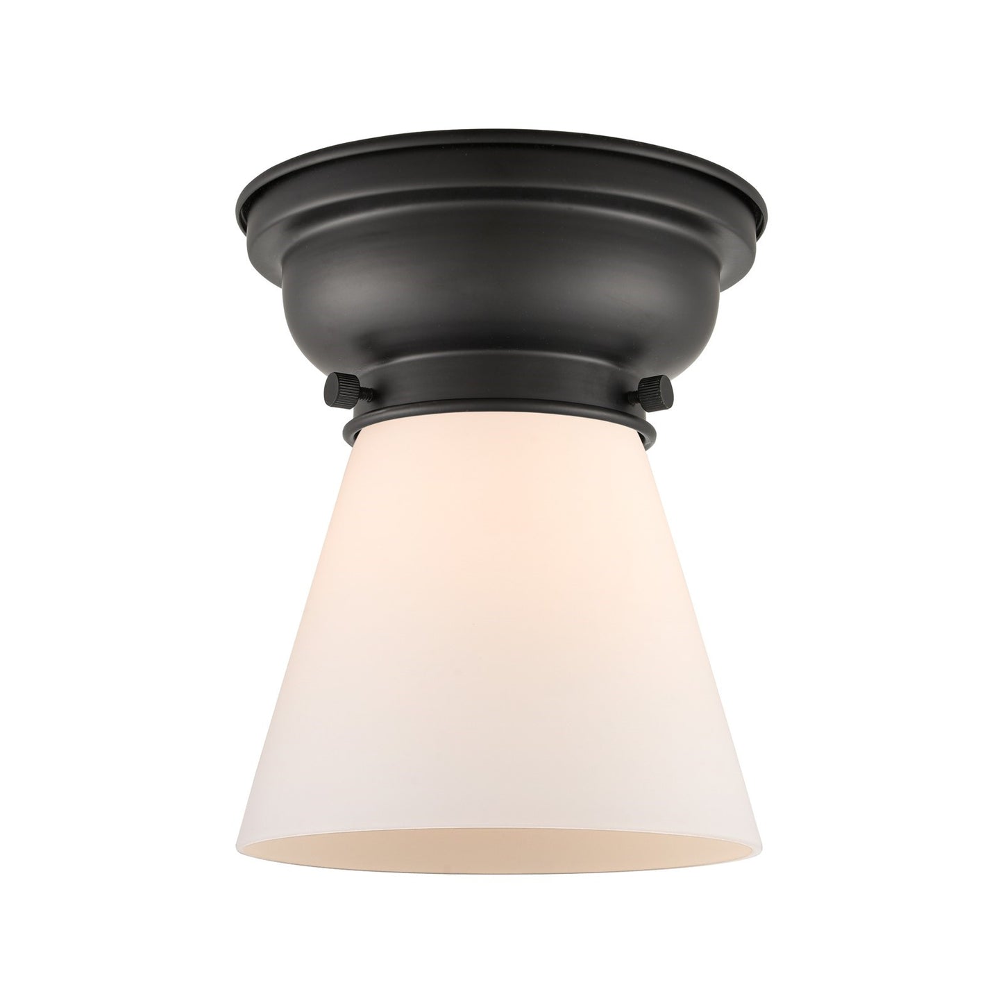 Innovations Cone 6.25in 1-Light Flush Mount | Industrial Matte Black Steel and Matte White Frosted Glass | Hallway & Bedroom | Model 623-1F-BK-G61-LED