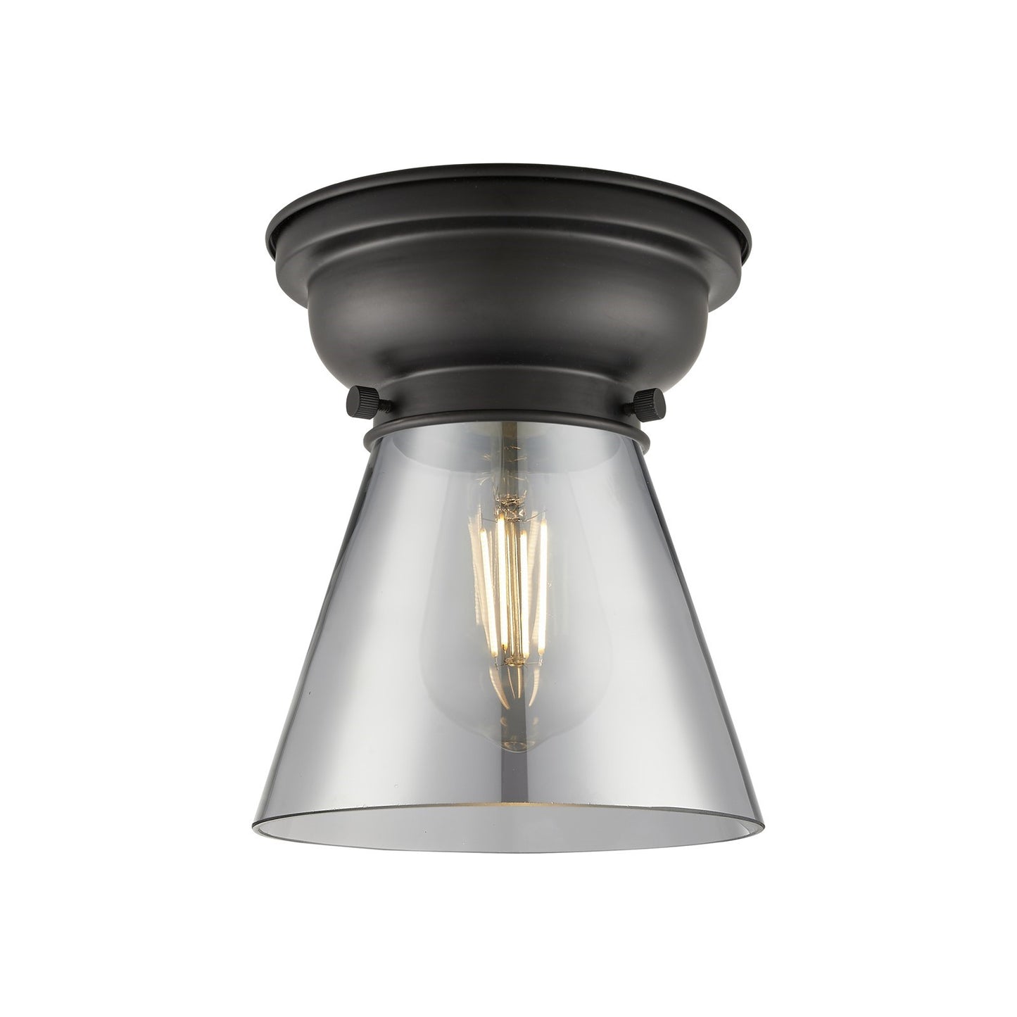 Innovations Cone 6.25in 1-Light Flush Mount | Industrial Matte Black and Light Smoke Glass | Bedroom & Hallway | 6.25 x 6.25 x 8.25 | Model 623-1F-BK-G63
