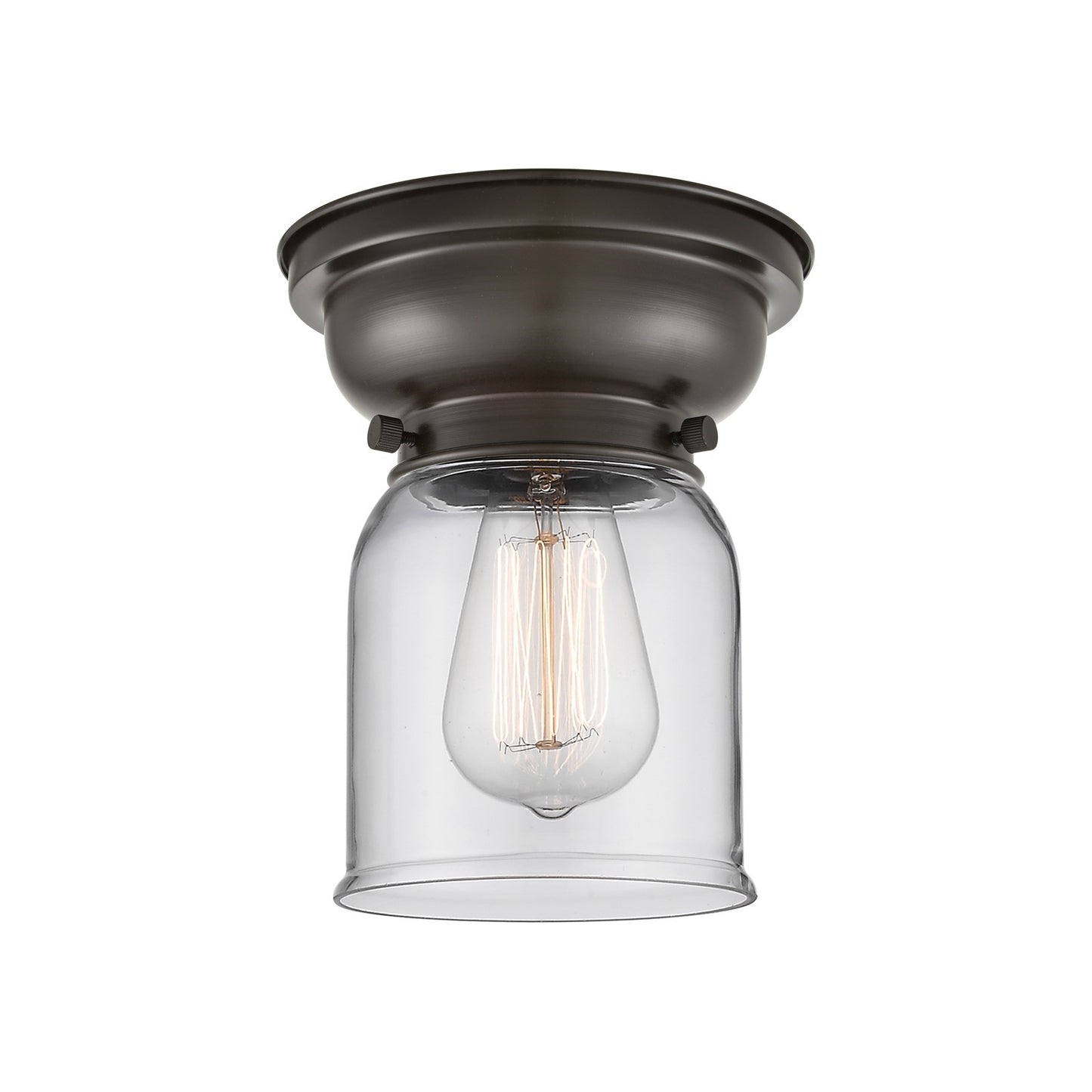 Innovations Bell 5in 1-Light Flush Mount | Industrial Oil Rubbed Bronze Steel and Clear Glass | Hallway & Entryway | 5 x 5 x 8 in | Model 623-1F-OB-G52