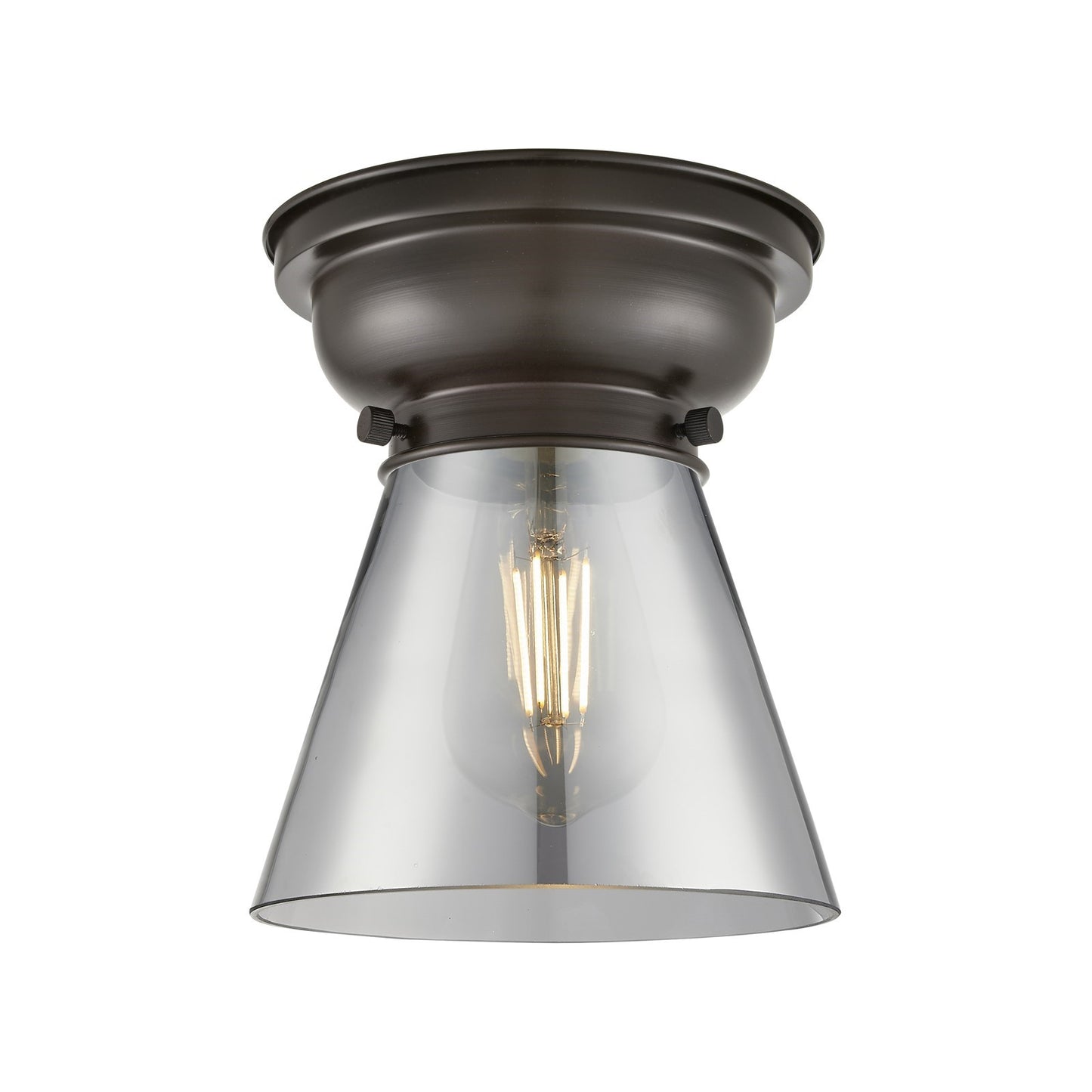 Innovations Cone 6.25in 1-Light Flush Mount | Industrial Oil Rubbed Bronze and Light Smoke Glass | Hallway & Entryway | 6.25 x 6.25 | Model 623-1F-OB-G63