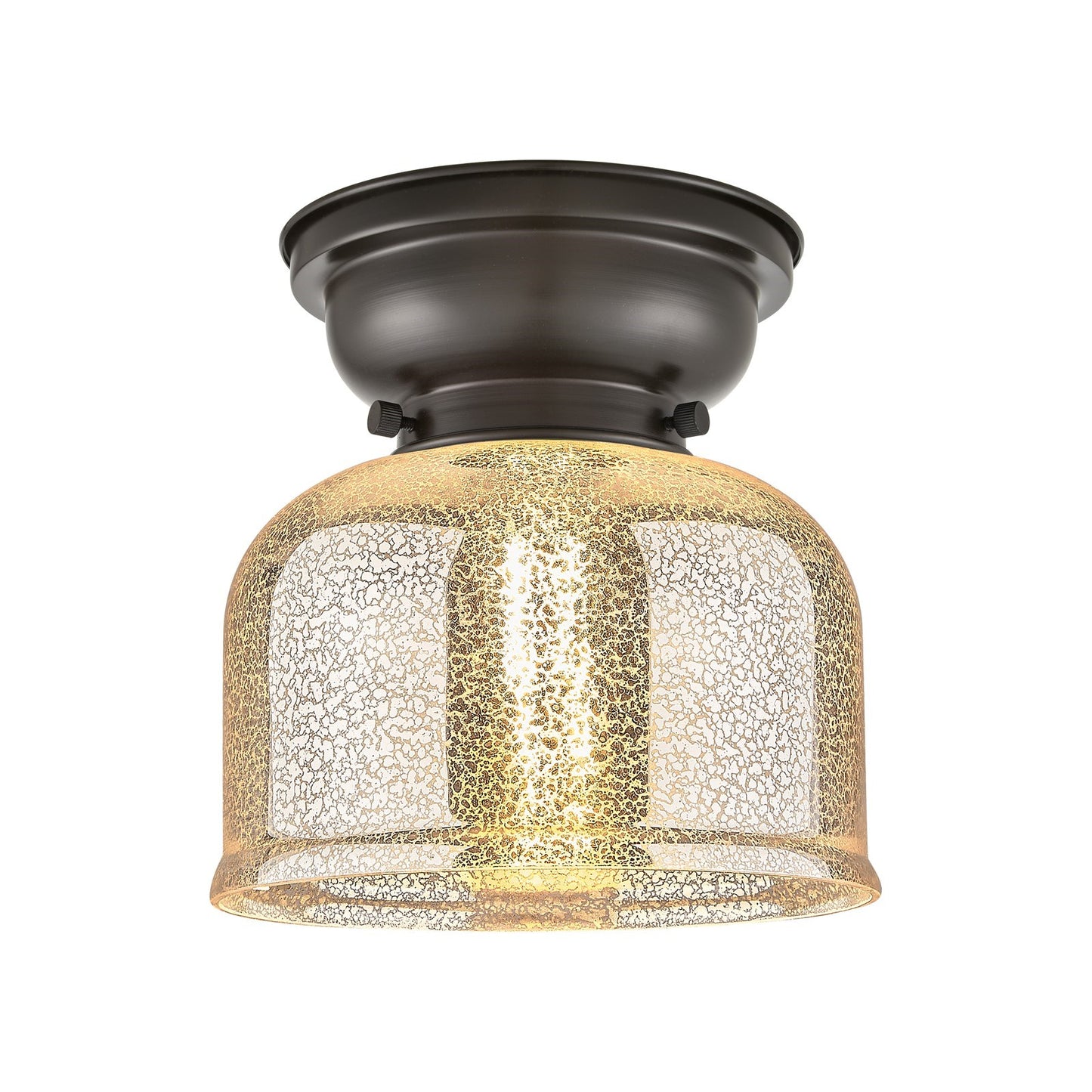 Innovations Bell 8in 1-Light Flush Mount | Traditional Farmhouse Oil Rubbed Bronze Steel and Silver Plated Mercury Glass | Entryway | Model 623-1F-OB-G78