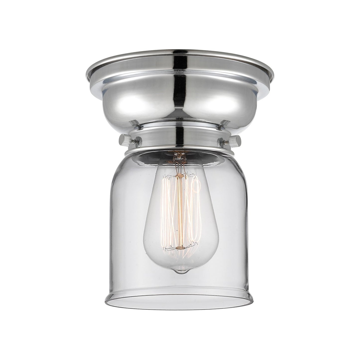 Innovations Bell 5in 1-Light Flush Mount | Industrial Farmhouse Polished Chrome and Clear Glass | Kitchen & Hallway | 5 x 8 in | Model 623-1F-PC-G52-LED
