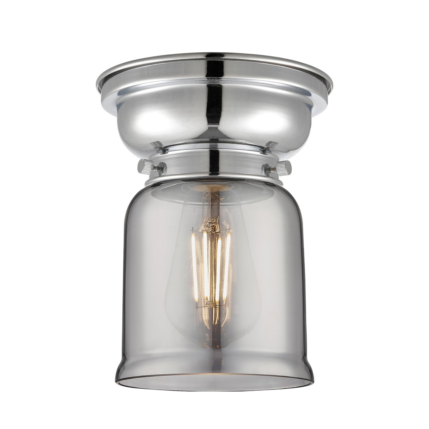 Innovations Bell 5in 1-Light Flush Mount | Industrial Polished Chrome and Light Smoke Glass | Entryway & Hallway | 5 x 5 x 8 in | Model 623-1F-PC-G53