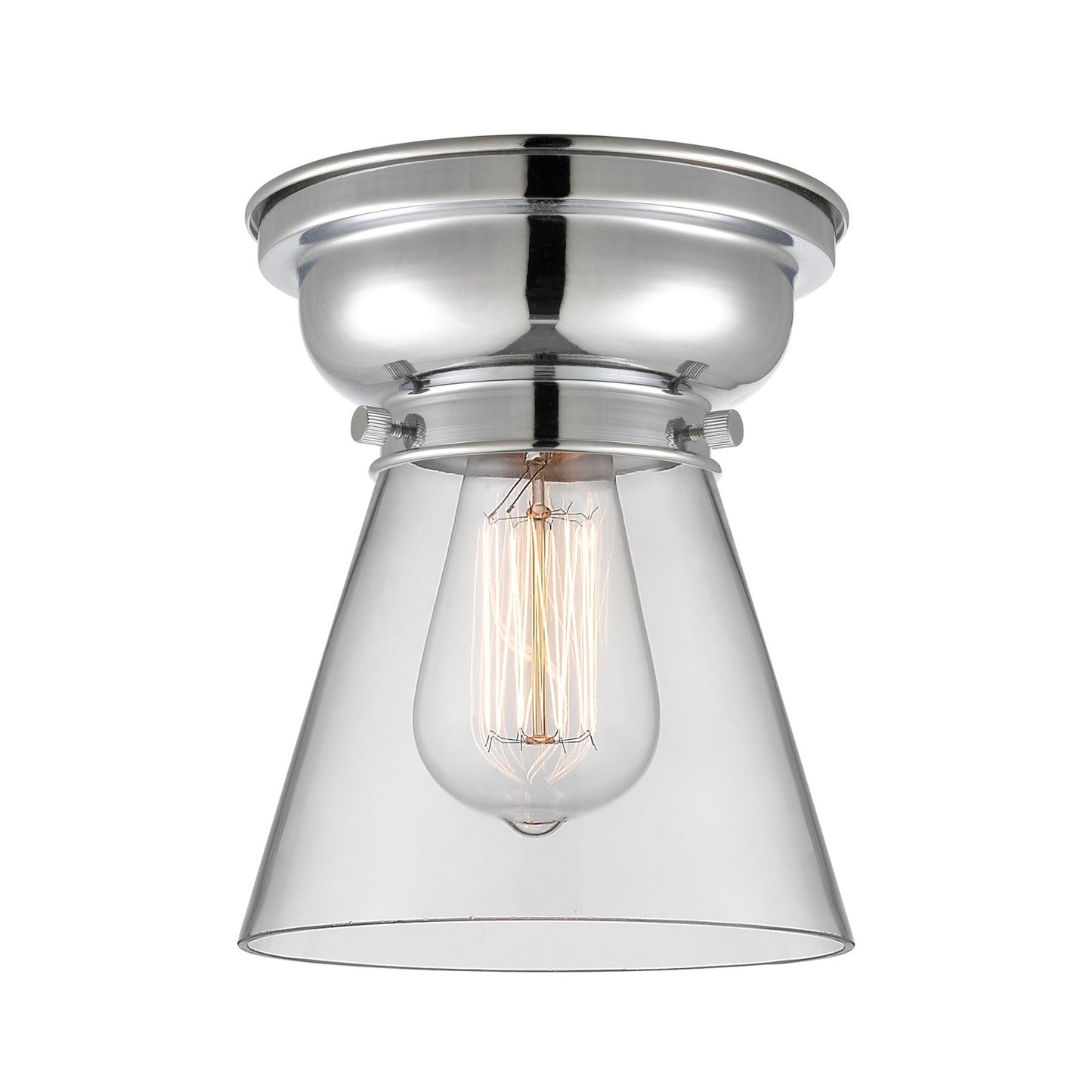 Innovations Cone 6.25in 1-Light Flush Mount | Industrial Polished Chrome and Clear Glass | Bedroom & Hallway | 600 Lumens 2700K | Model 623-1F-PC-G62-LED