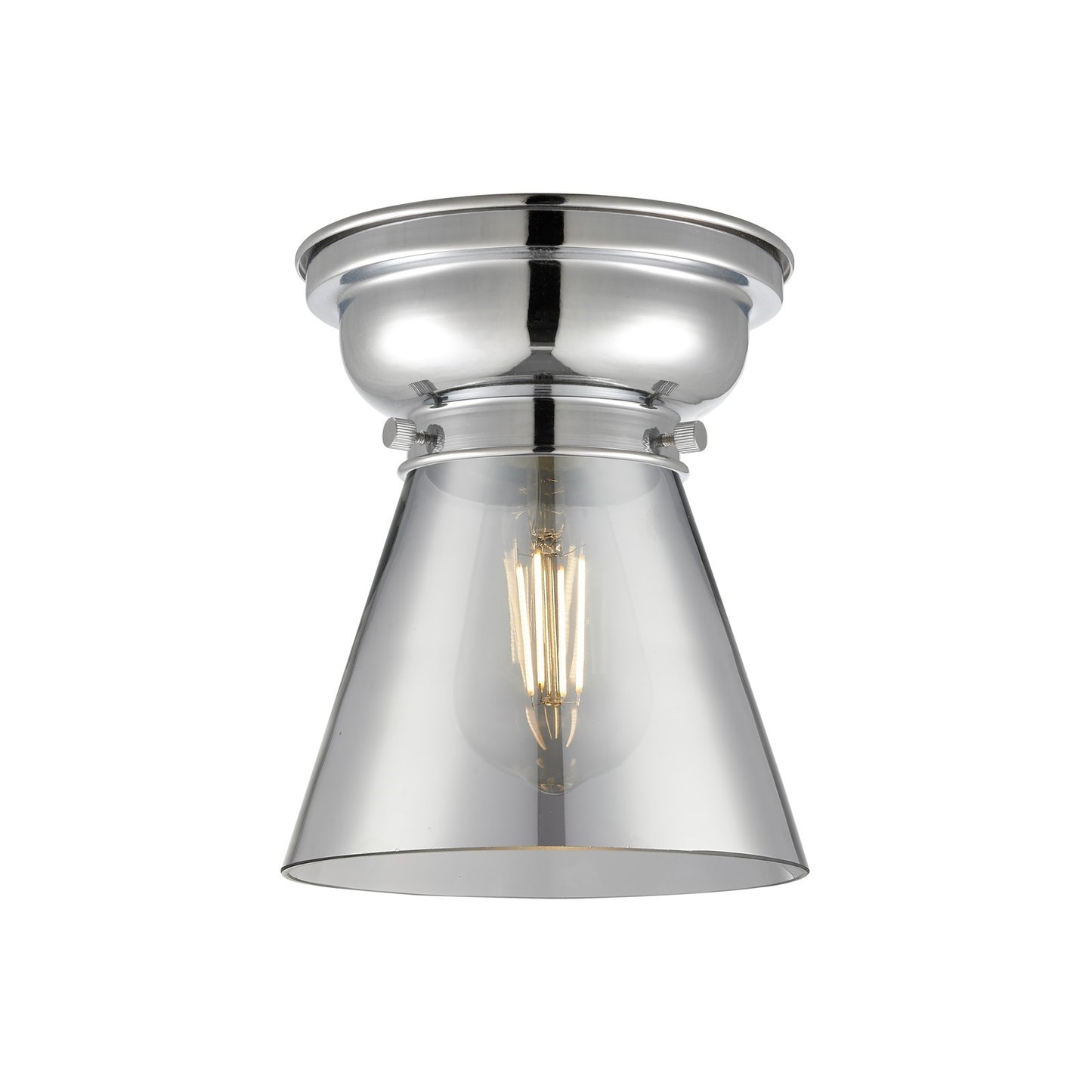 Innovations Cone 6.25in 1-Light Flush Mount | Industrial Polished Chrome and Light Smoke Glass | Bedroom & Hallway | 6.25 x 6.25 | Model 623-1F-PC-G63-LED