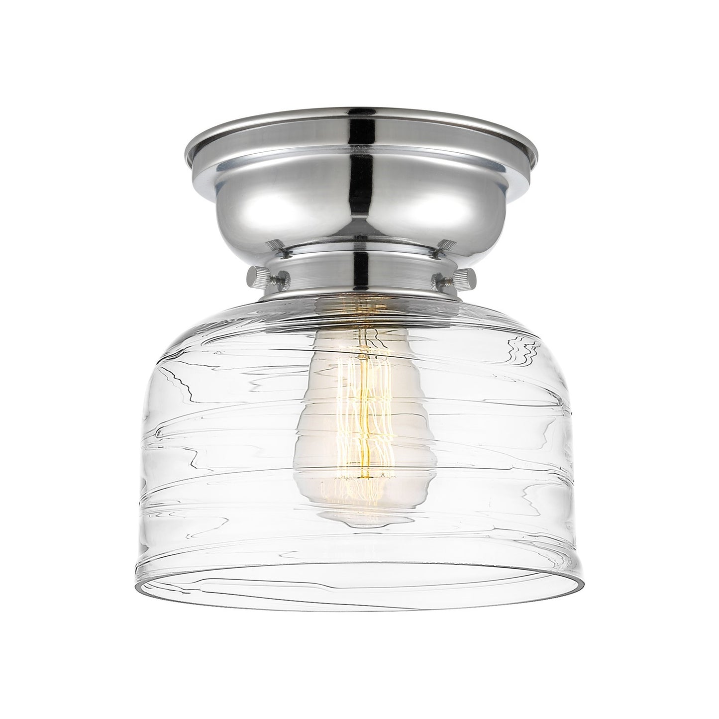 Innovations Bell 8in 1-Light Flush Mount | Industrial Polished Chrome Steel and Clear Deco Swirl Glass | Hallway & Bathroom | 7.75 | Model 623-1F-PC-G713