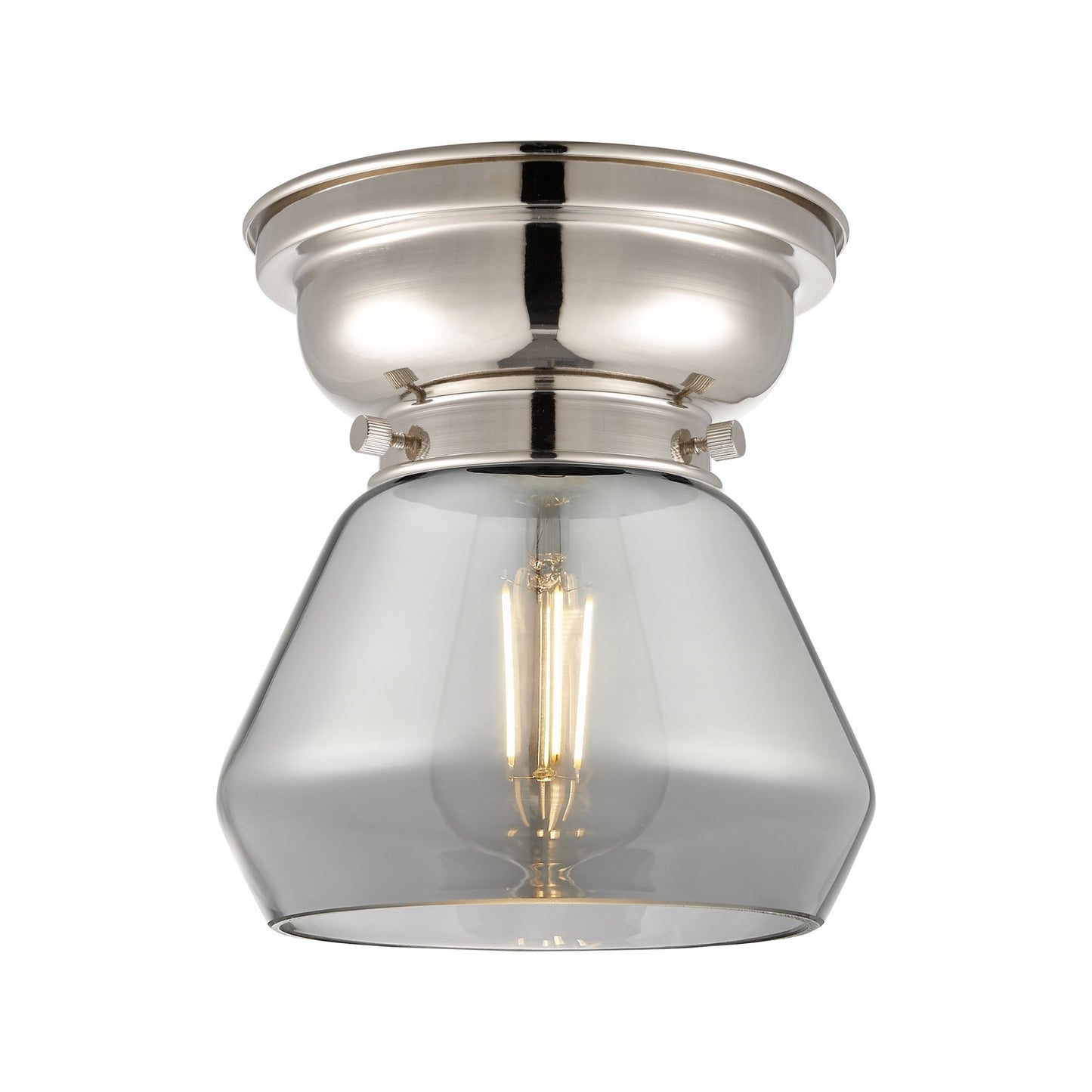 Innovations Fulton 7in 1-Light Flush Mount | Industrial Farmhouse Polished Nickel and Light Smoke Glass | Hallway & Bathroom | Model 623-1F-PN-G173-LED