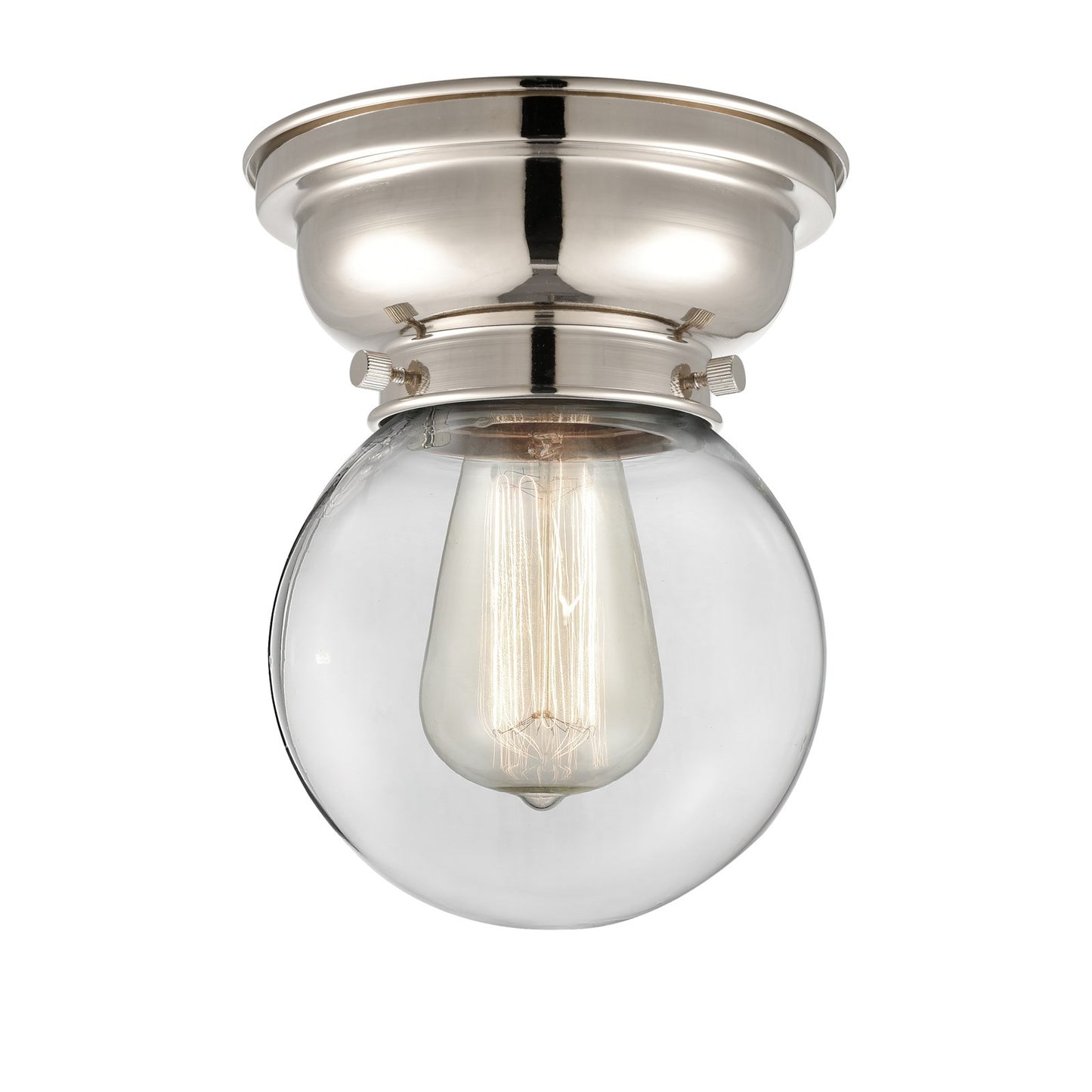 Innovations Beacon 6in 1-Light Flush Mount | Industrial Polished Nickel Steel and Clear Glass | Entryway & Hallway | 6 x 6 x | Model 623-1F-PN-G202-6-LED