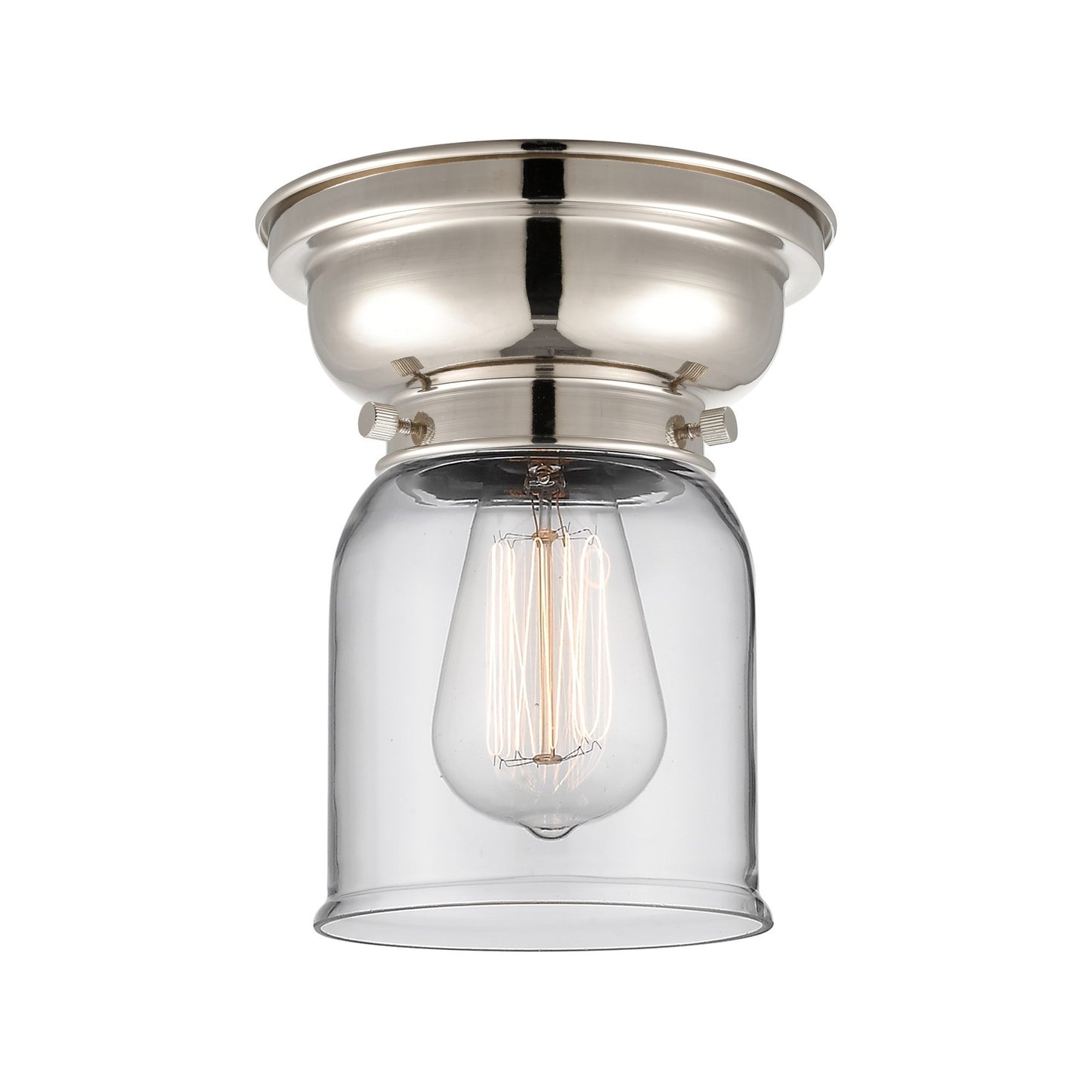 Innovations Bell 5in 1-Light Flush Mount | Industrial Polished Nickel and Clear Glass | Hallway & Bathroom | 5 x 5 x 8 in | Model 623-1F-PN-G52