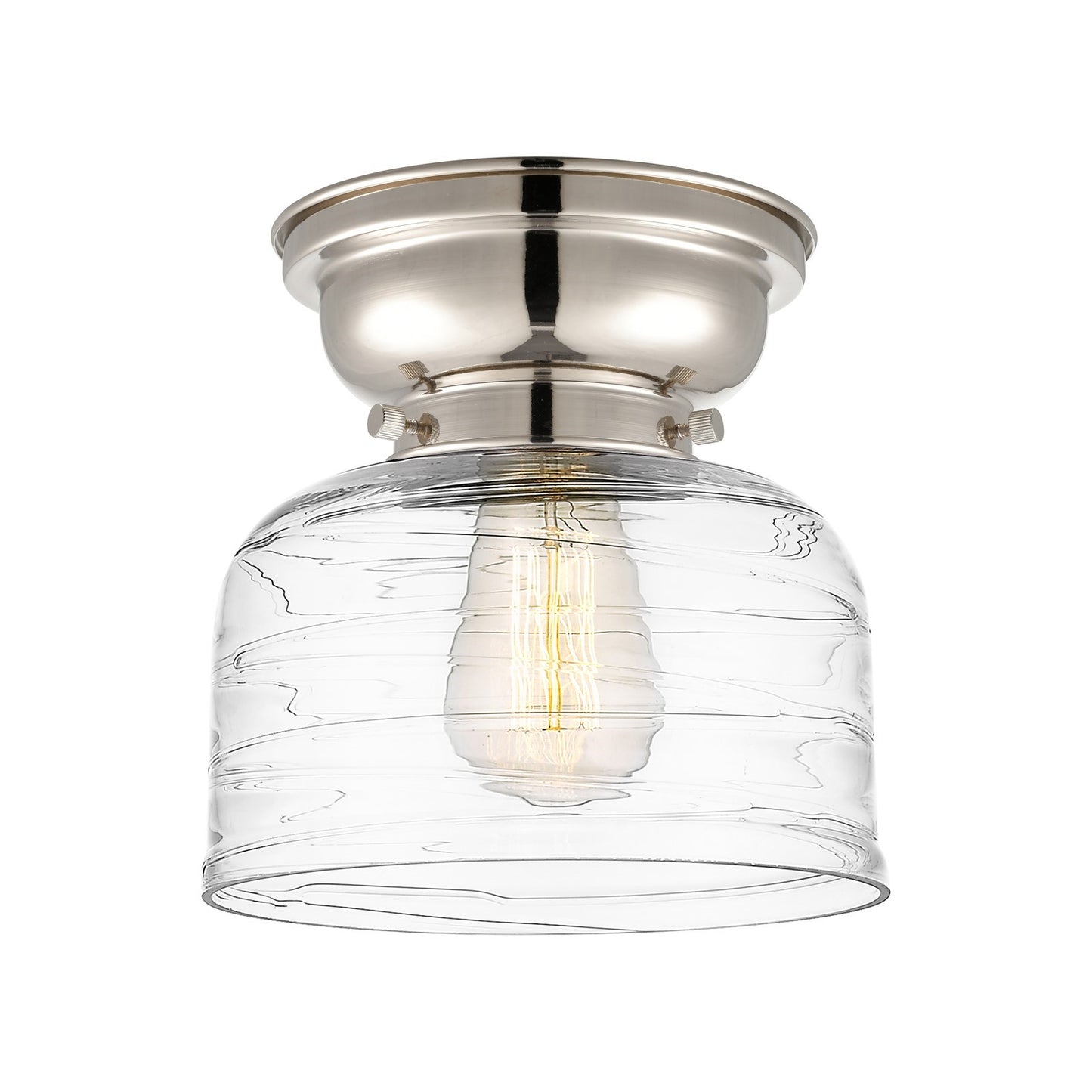 Innovations Bell 8in 1-Light Flush Mount | Industrial Polished Nickel Steel and Clear Deco Swirl Glass | Entryway & Hallway | 7.75 | Model 623-1F-PN-G713