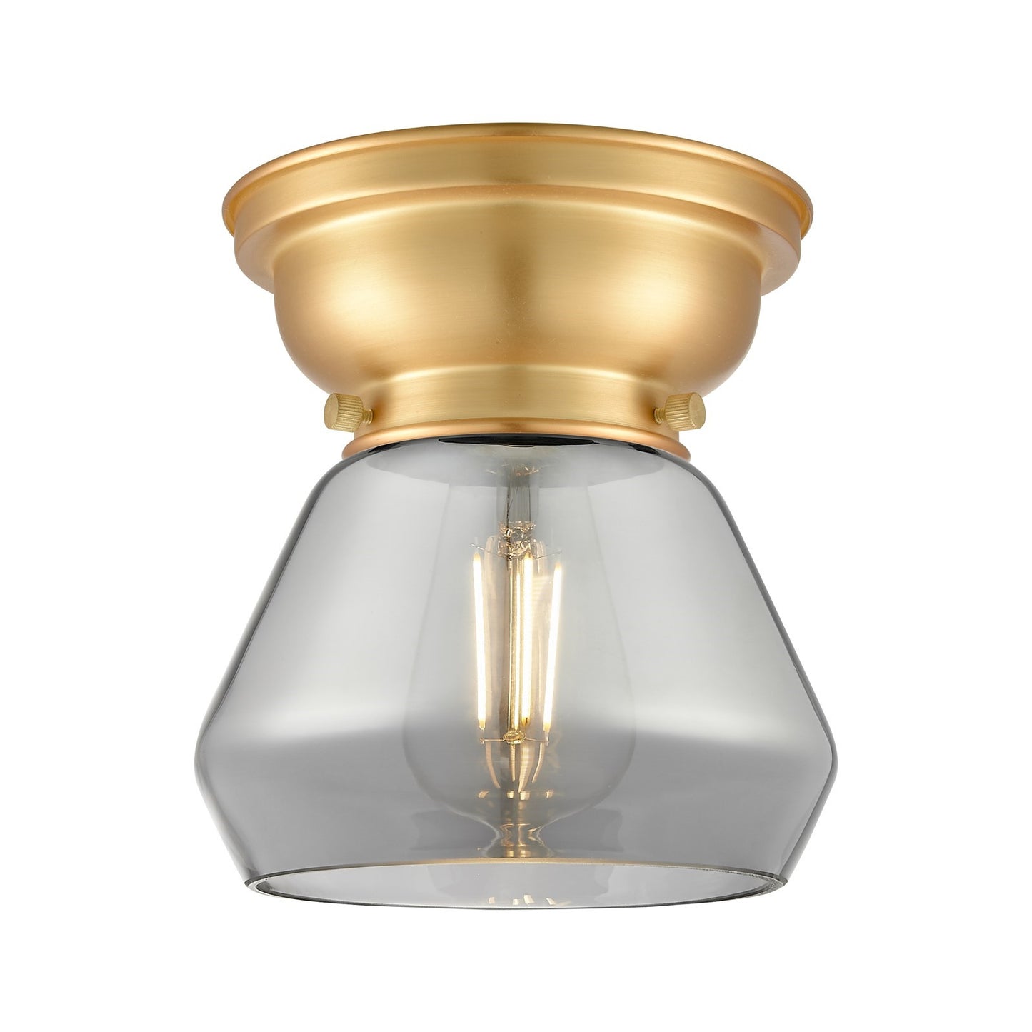 Innovations Fulton 7in 1-Light Flush Mount | Industrial Satin Gold Steel and Light Smoke Cone Glass | Hallway & Bathroom | 7 x 7 x | Model 623-1F-SG-G173