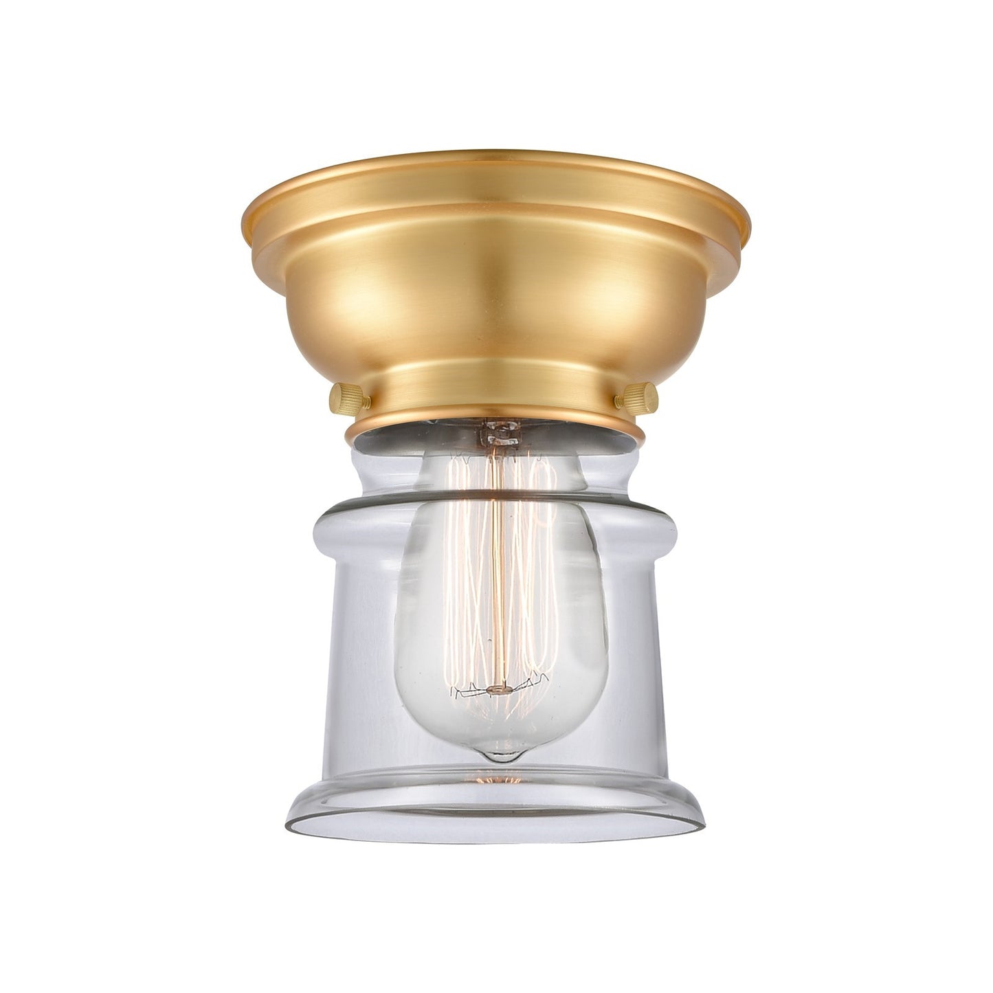 Innovations Canton 6in 1-Light Flush Mount | Industrial Satin Gold Steel and Clear Glass | Hallway & Bathroom | 5.25 x 5.25 x 7.75 | Model 623-1F-SG-G182S