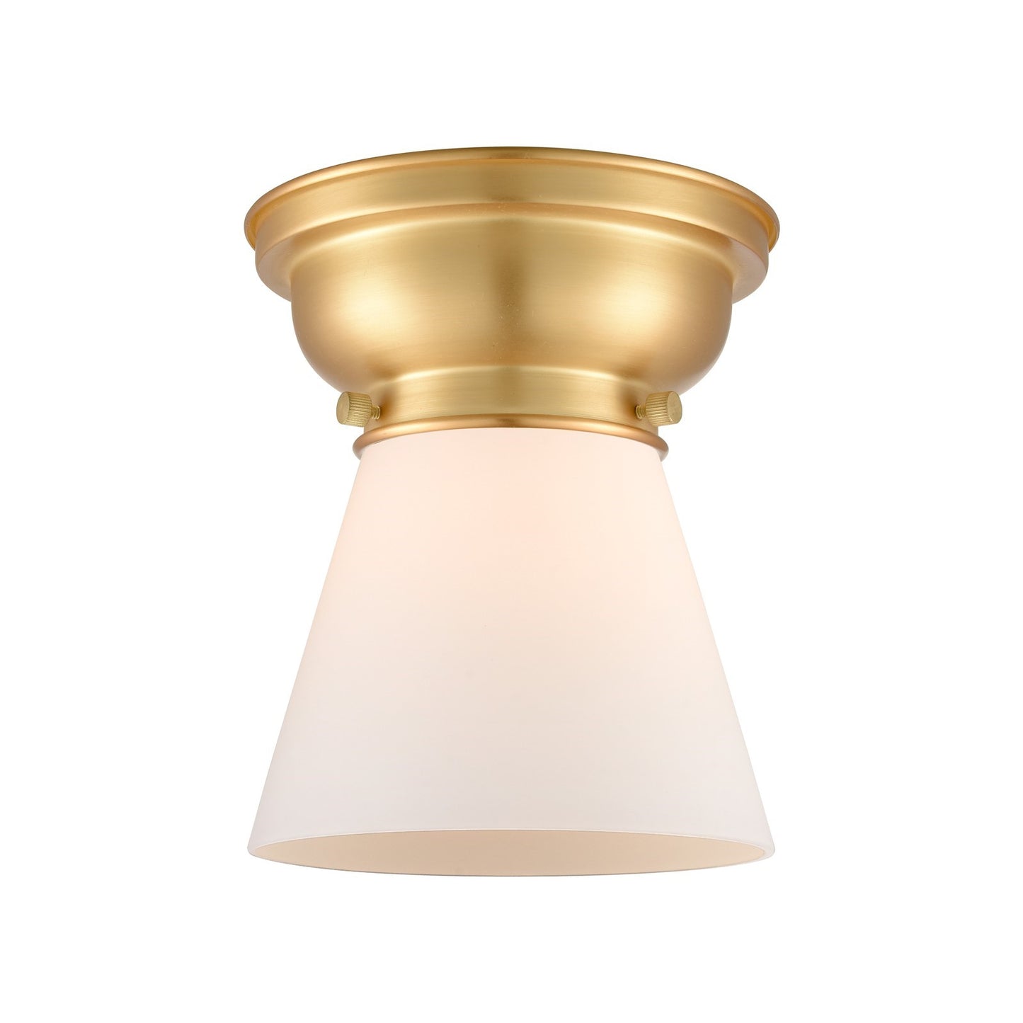 Innovations Cone 6.25in 1-Light Flush Mount | Industrial Satin Gold Steel and Matte White Frosted Glass | Kitchen & Hallway | 6.25 x | Model 623-1F-SG-G61