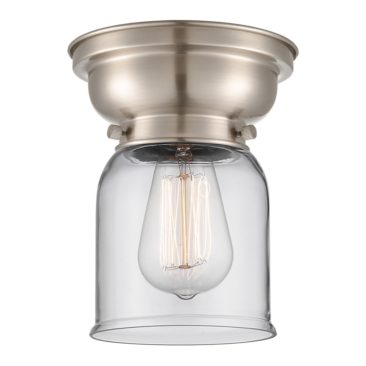 Innovations Bell 5in 1-Light Flush Mount | Industrial Brushed Satin Nickel Steel and Clear Glass | Hallway & Bathroom | 5 x 5 x 8 in | Model 623-1F-SN-G52