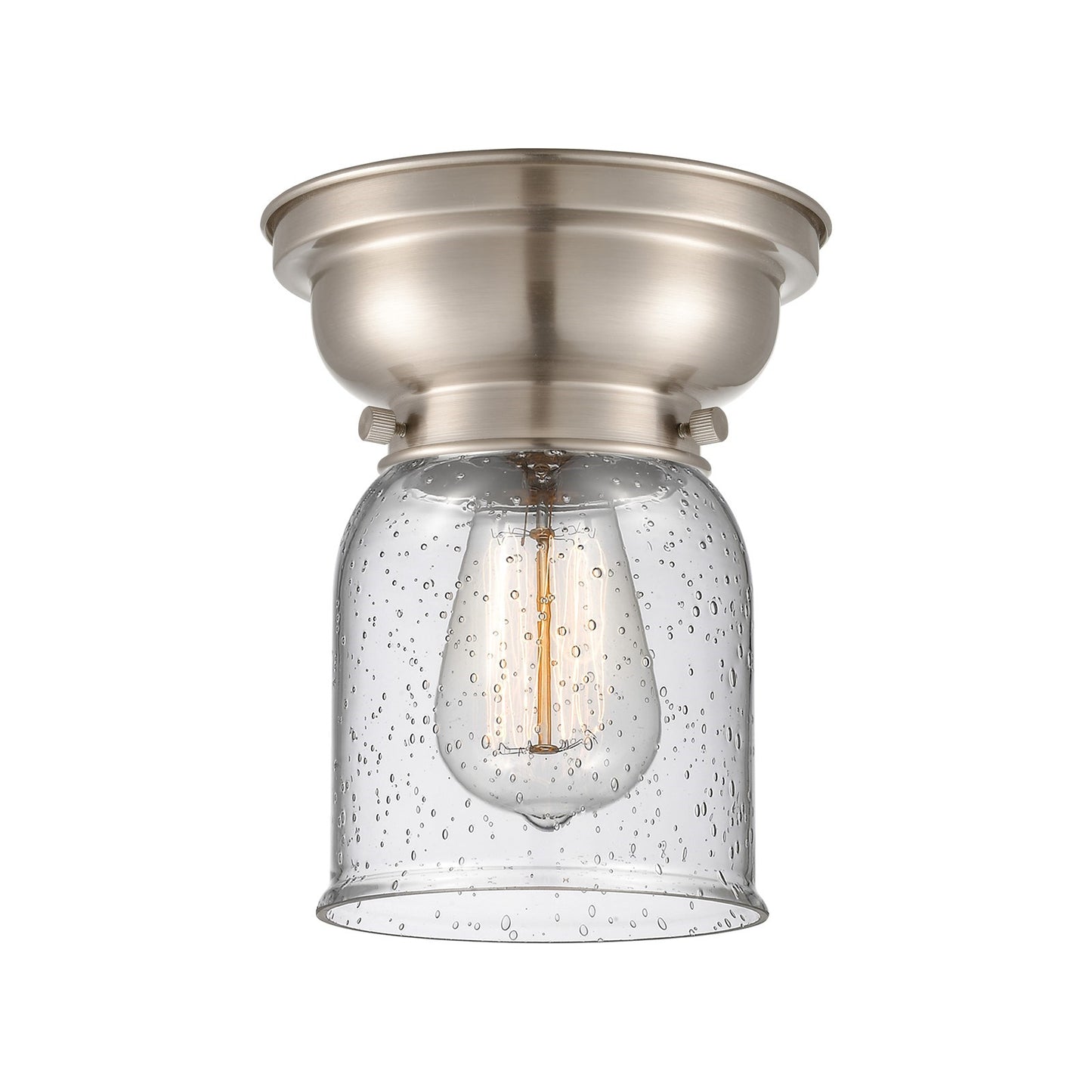 Innovations Bell 5in 1-Light Flush Mount | Industrial Brushed Satin Nickel Steel and Seedy Glass | Hallway & Entryway | 5 x 8 in | Model 623-1F-SN-G54-LED