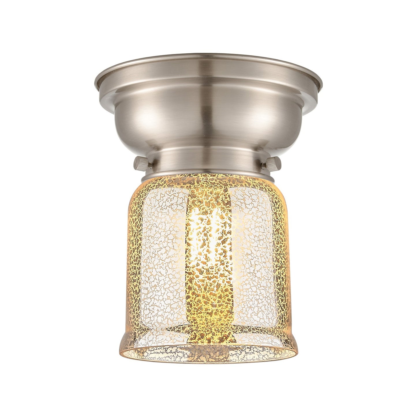 Innovations Bell 5in 1-Light Flush Mount | Traditional Farmhouse Brushed Satin Nickel and Silver Plated Mercury Glass | Hallway | Model 623-1F-SN-G58-LED