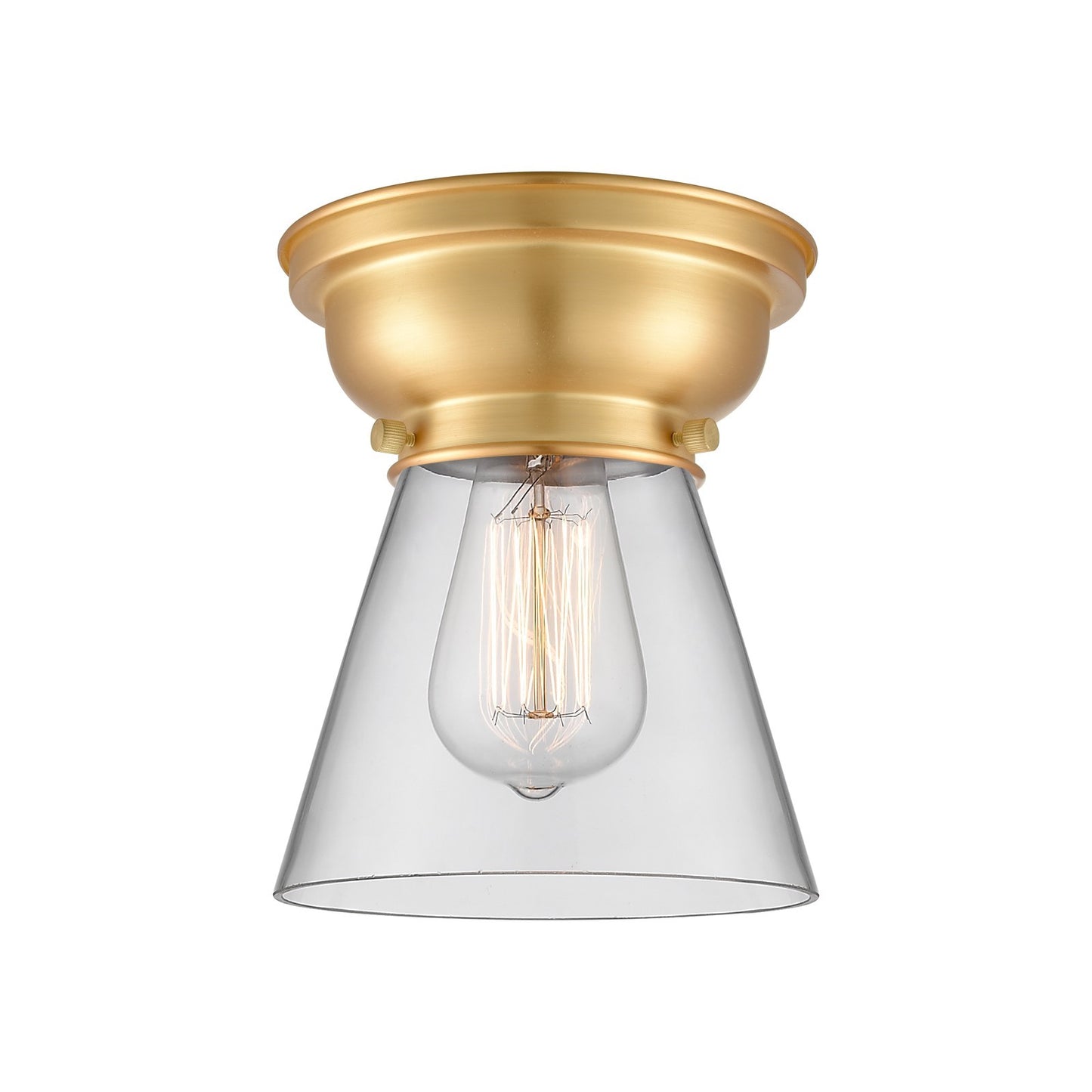 Innovations Cone 6.25in 1-Light Flush Mount | Industrial Brushed Satin Nickel Steel and Clear Glass | Hallway & Bedroom | 6.25 x | Model 623-1F-SN-G62