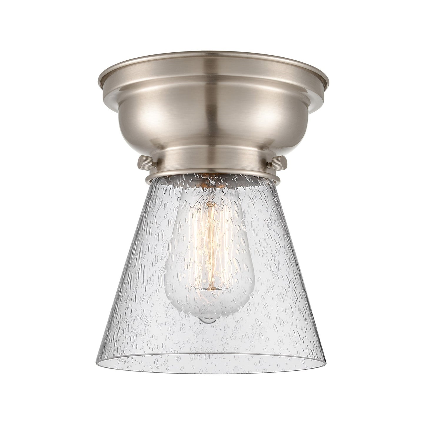 Innovations Cone 6.25in 1-Light Flush Mount | Industrial Farmhouse Brushed Satin Nickel and Seedy Glass | Entryway & Hallway | Model 623-1F-SN-G64-LED